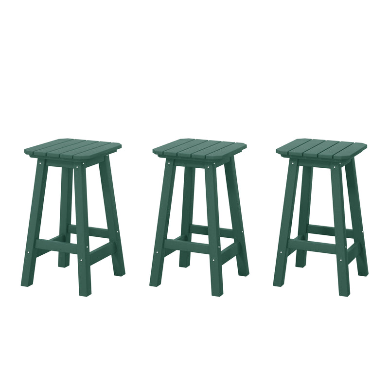 Paradise 24" Outdoor Patio HDPE Square Counter High Backless Bar Stools Set of Three