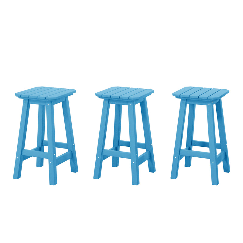 Paradise 24" Outdoor Patio HDPE Square Counter High Backless Bar Stools Set of Three