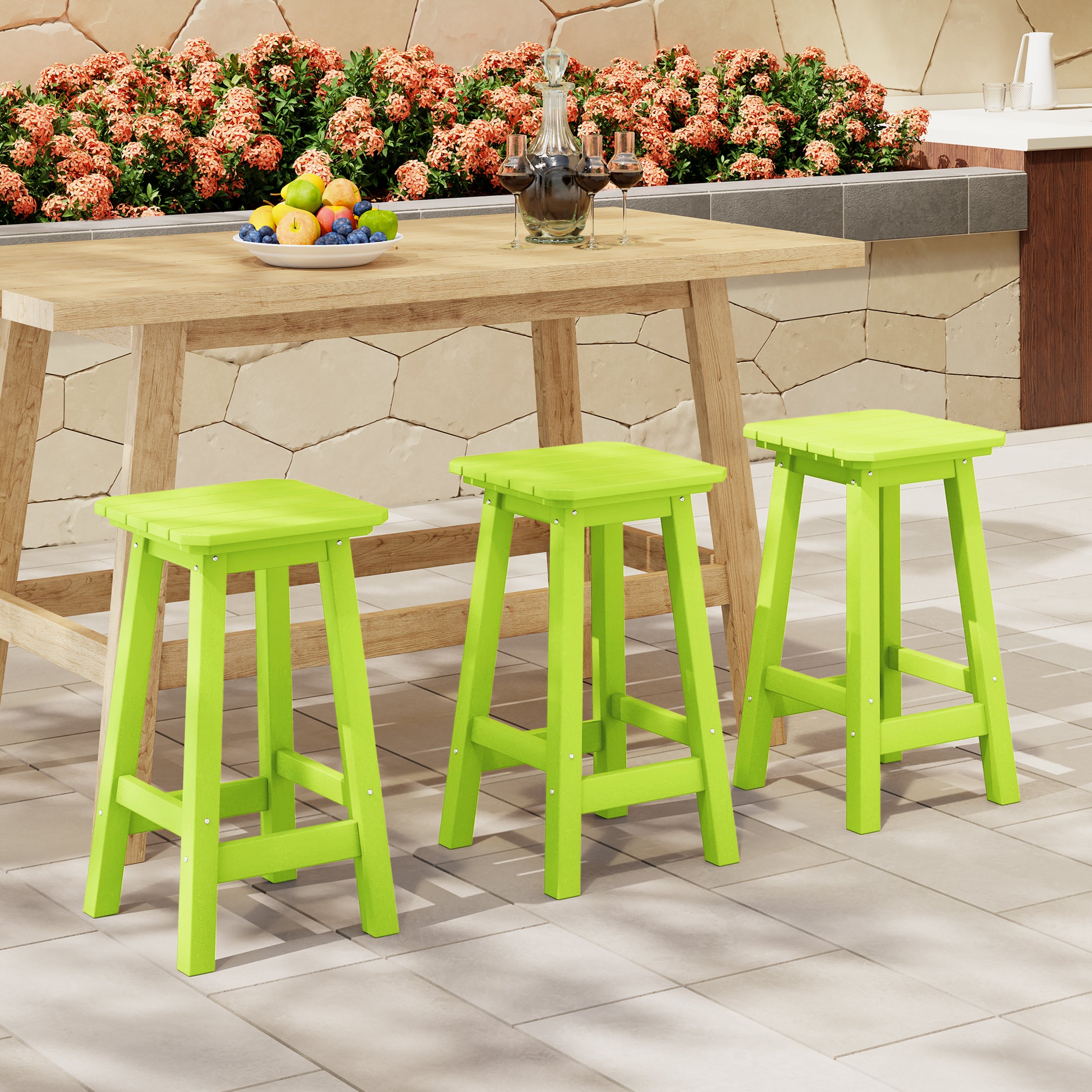 Paradise 24" Outdoor Patio HDPE Square Counter High Backless Bar Stools Set of Three