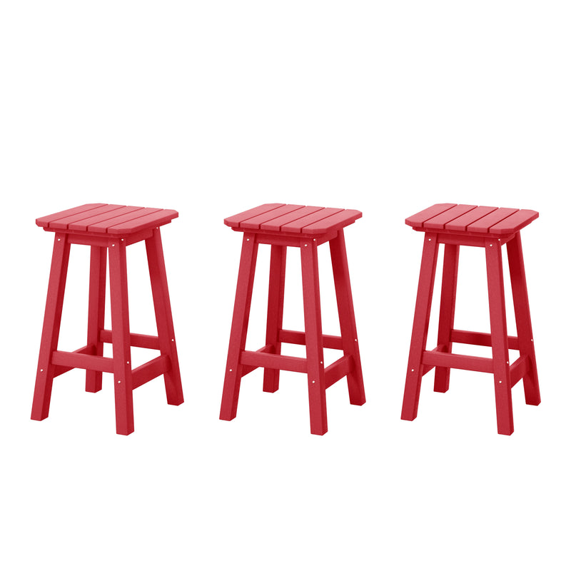 Paradise 24" Outdoor Patio HDPE Square Counter High Backless Bar Stools Set of Three