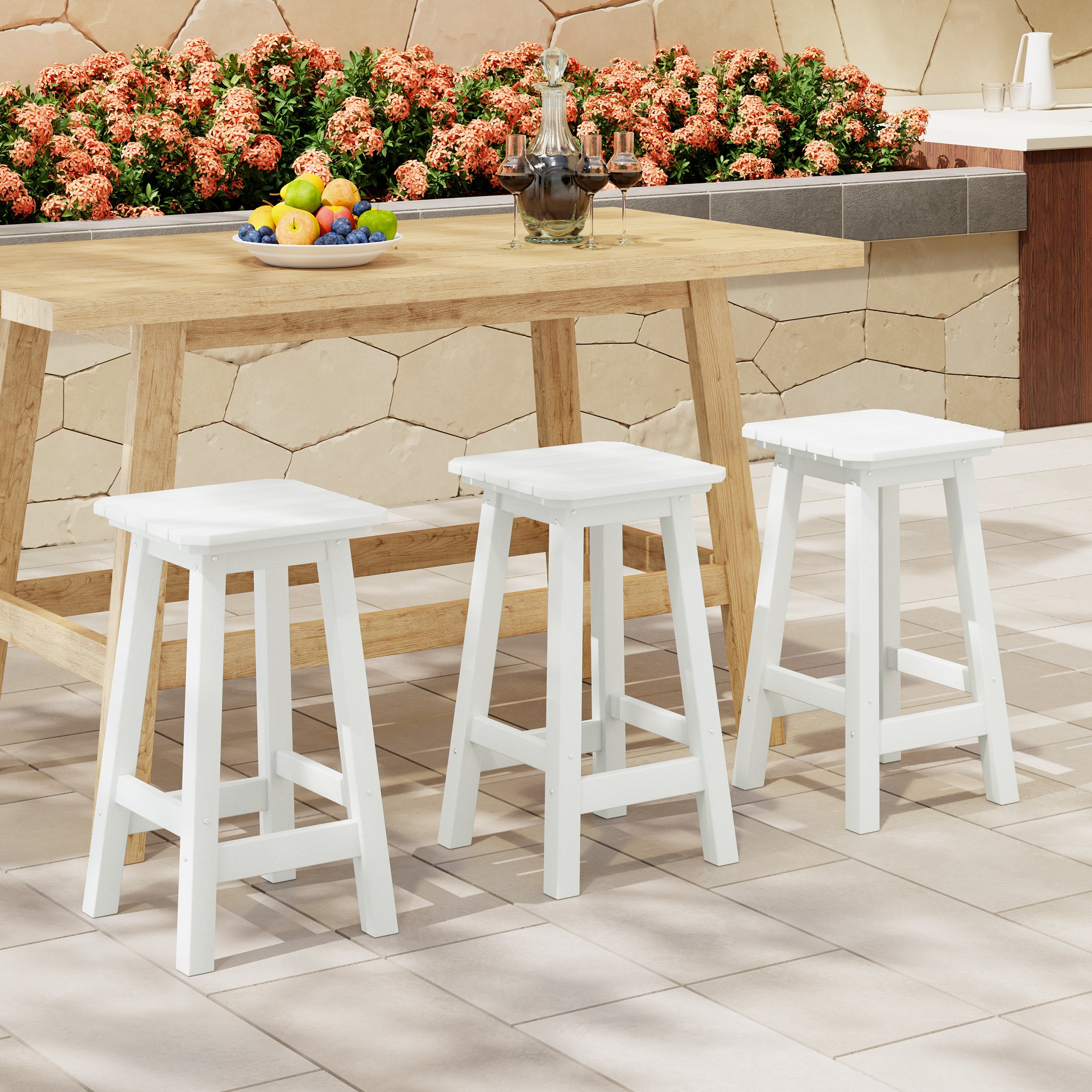 Paradise 24" Outdoor Patio HDPE Square Counter High Backless Bar Stools Set of Three