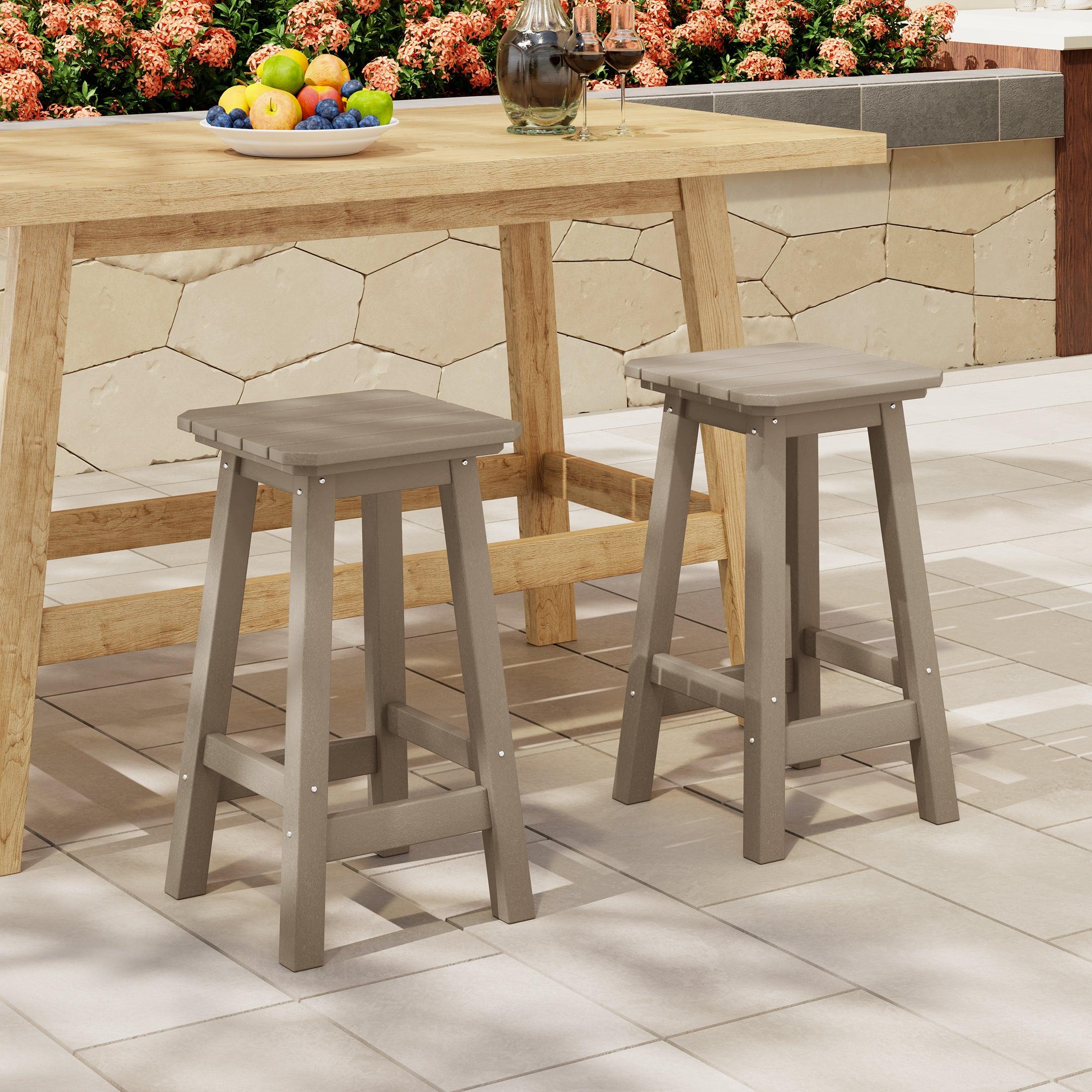 Paradise 24" Outdoor Patio HDPE Square Counter High Backless Bar Stools Set of Two - Costaelm