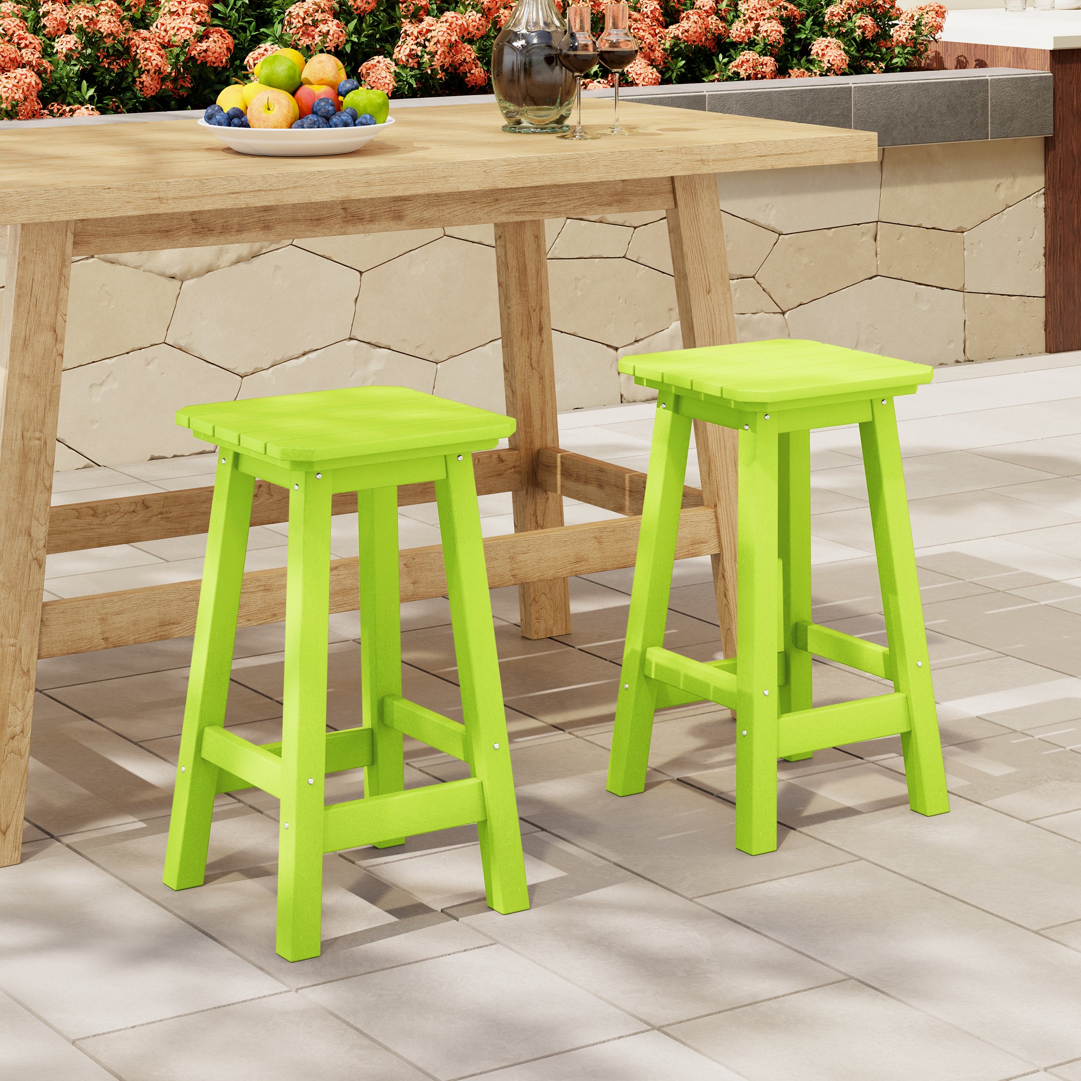 Paradise 24" Outdoor Patio HDPE Square Counter High Backless Bar Stools Set of Two