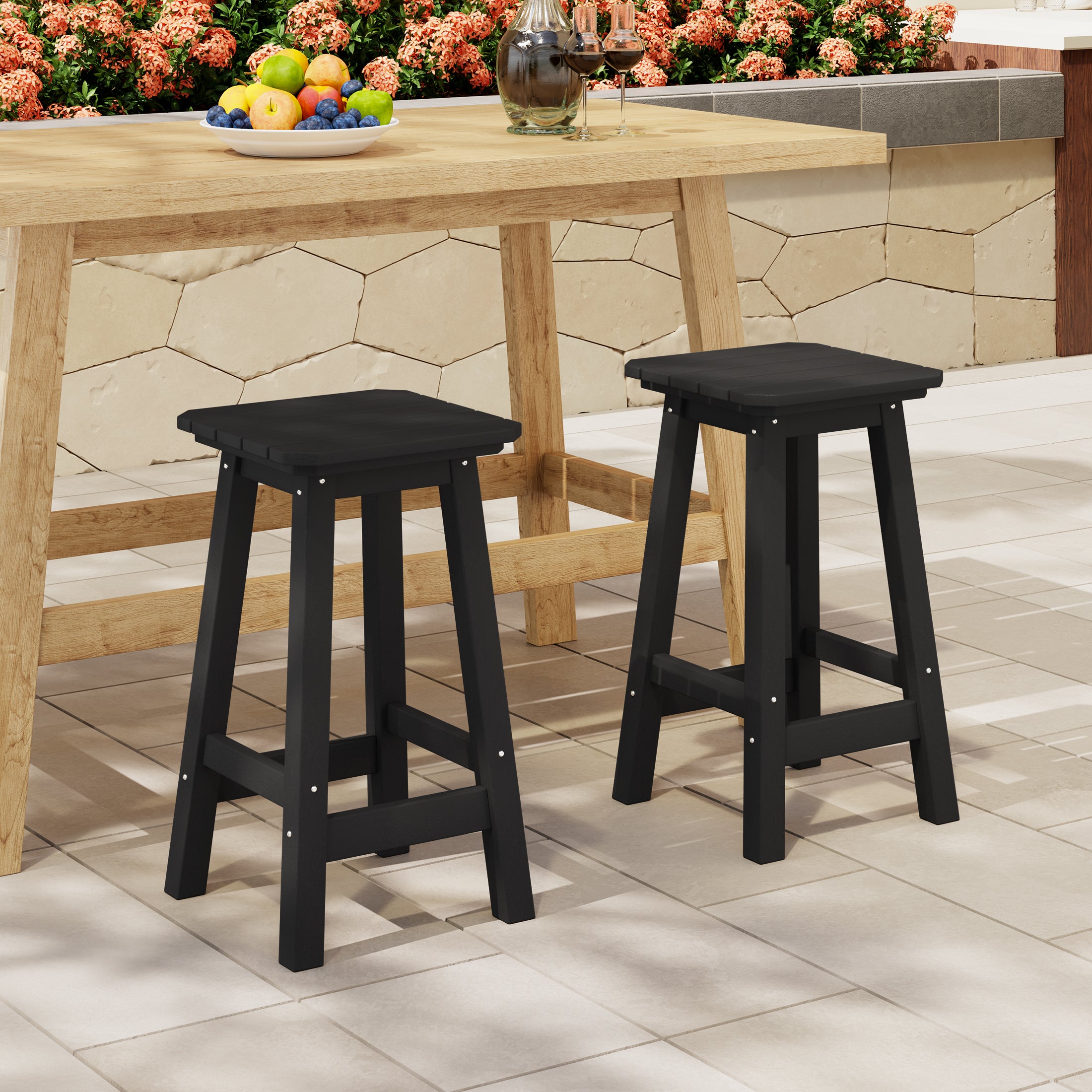 Paradise 24" Outdoor Patio HDPE Square Counter High Backless Bar Stools Set of Two