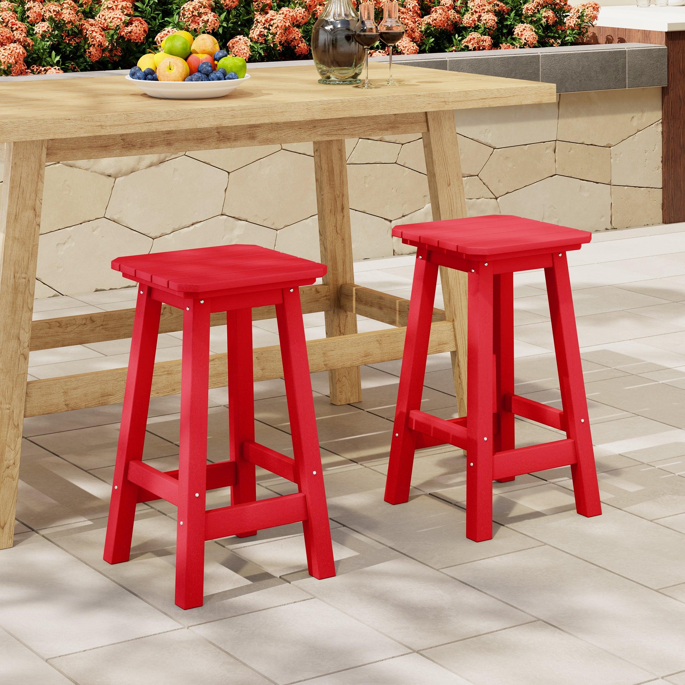 Paradise 24" Outdoor Patio HDPE Square Counter High Backless Bar Stools Set of Two - Costaelm