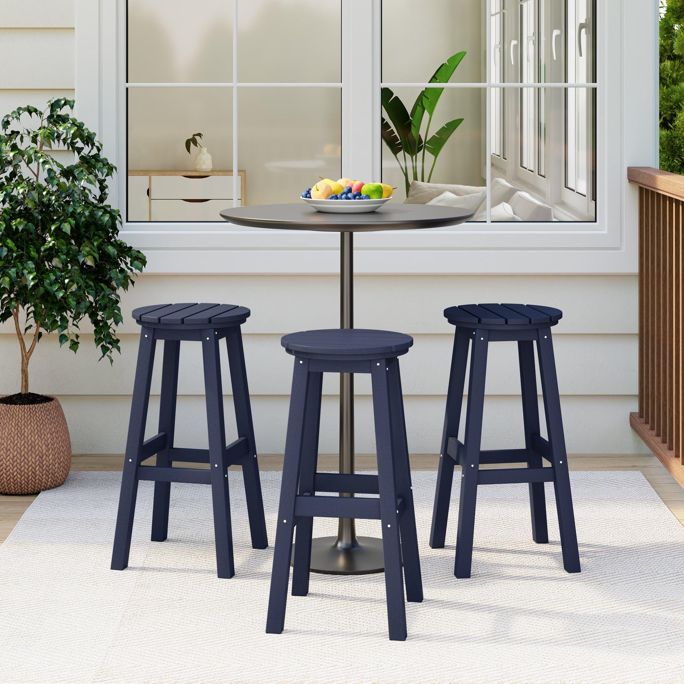 Paradise 29" HDPE Round Outdoor Patio Bar Stools (Set of 3) - Costaelm