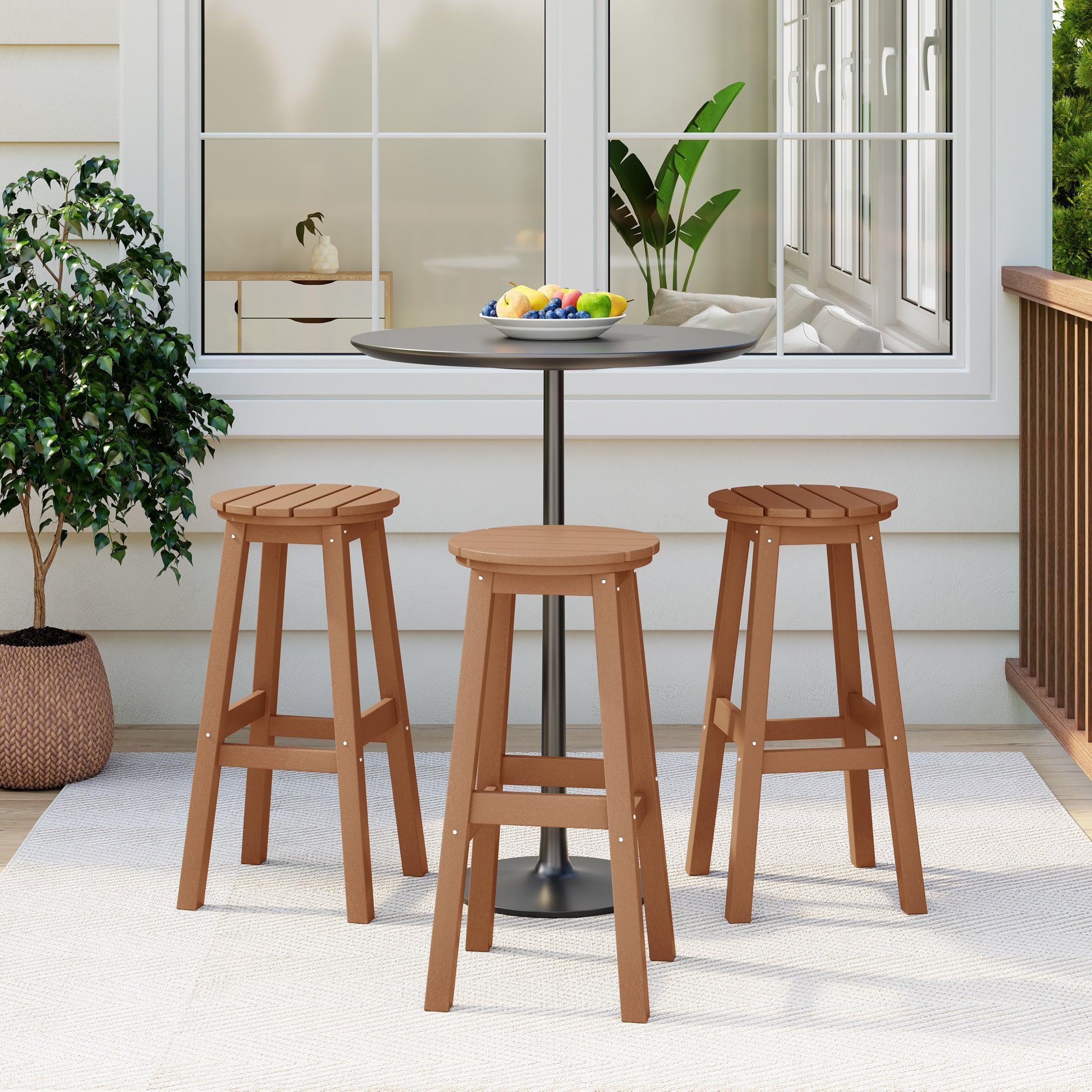 Paradise 29" HDPE Round Outdoor Patio Bar Stools (Set of 3) - Costaelm