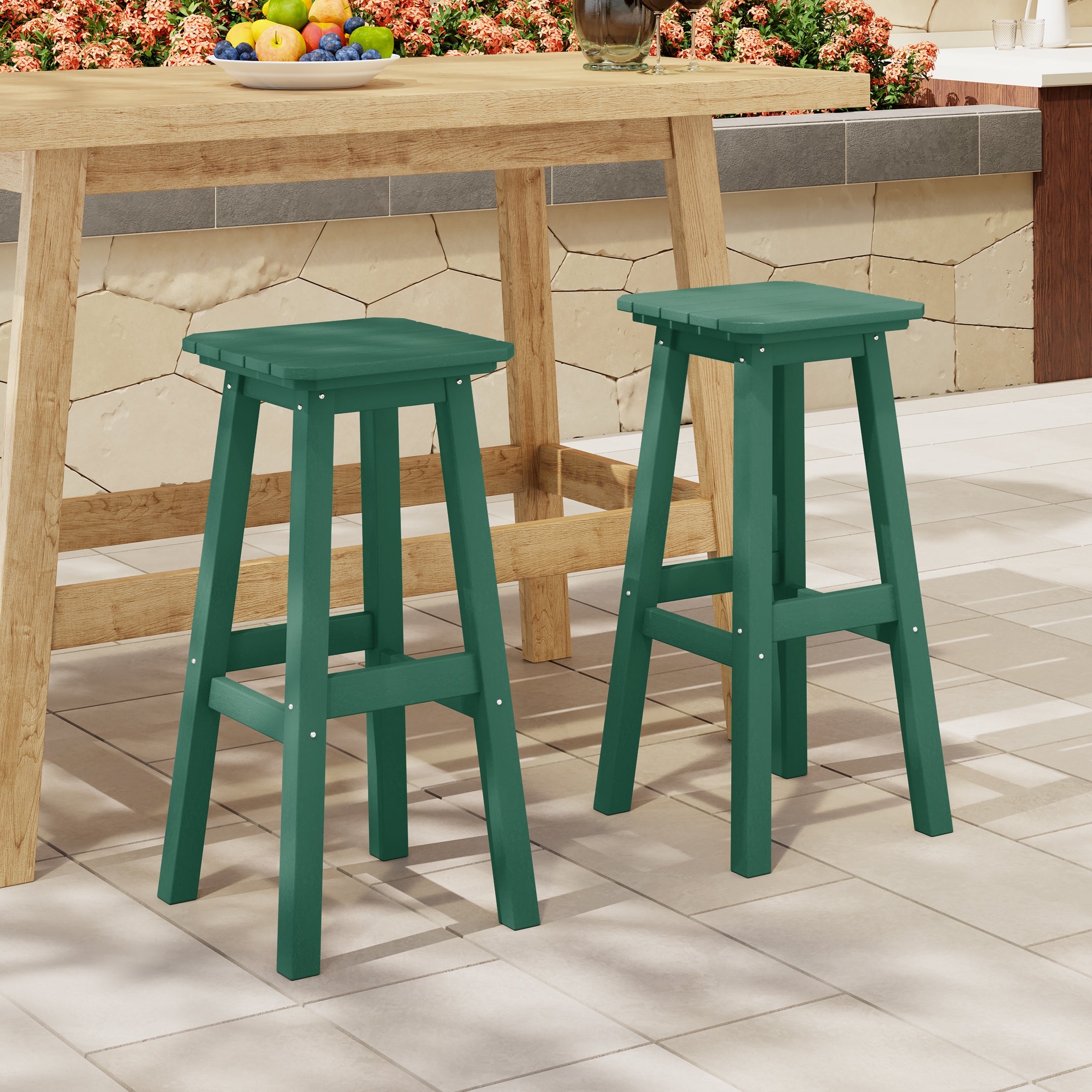 Paradise 29" HDPE Square Outdoor Patio Bar Stools (Set of 2)