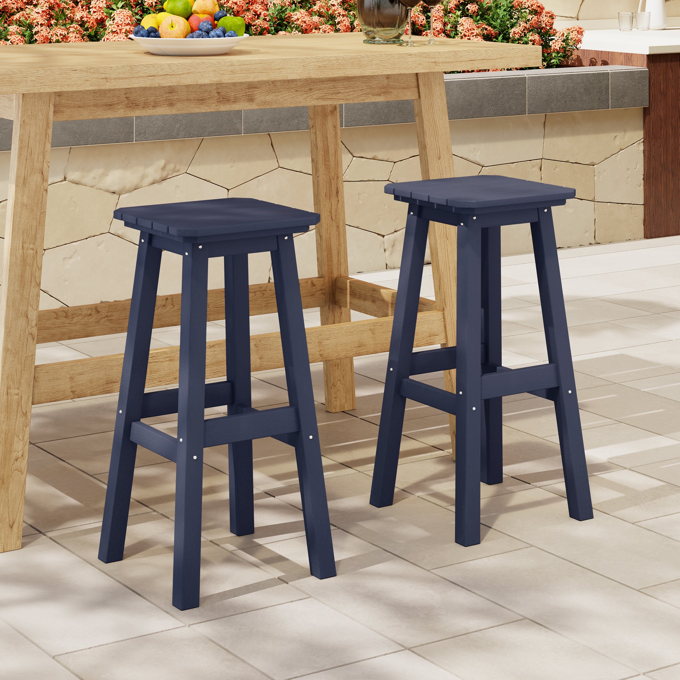 Paradise 29" HDPE Square Outdoor Patio Bar Stools (Set of 2)