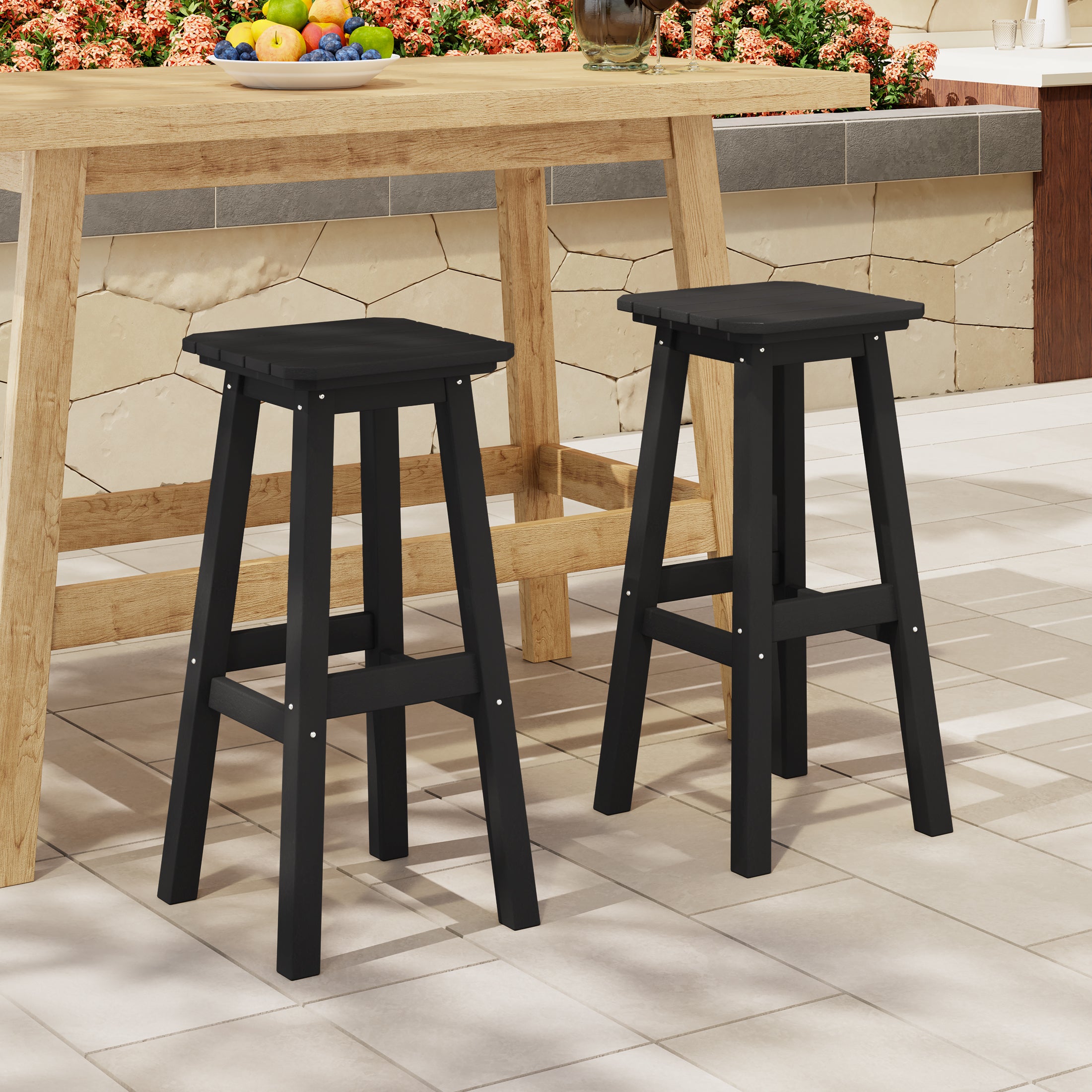 Paradise 29" HDPE Square Outdoor Patio Bar Stools (Set of 2)