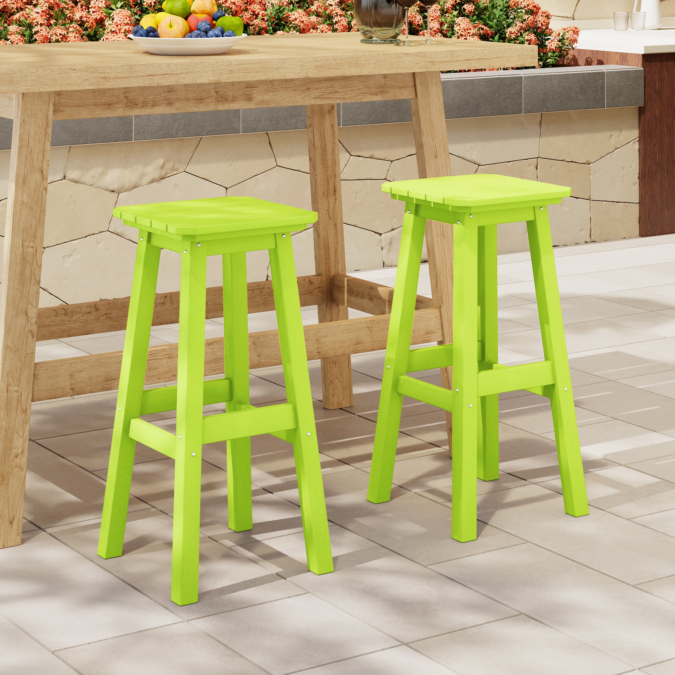 Paradise 29" HDPE Square Outdoor Patio Bar Stools (Set of 2)