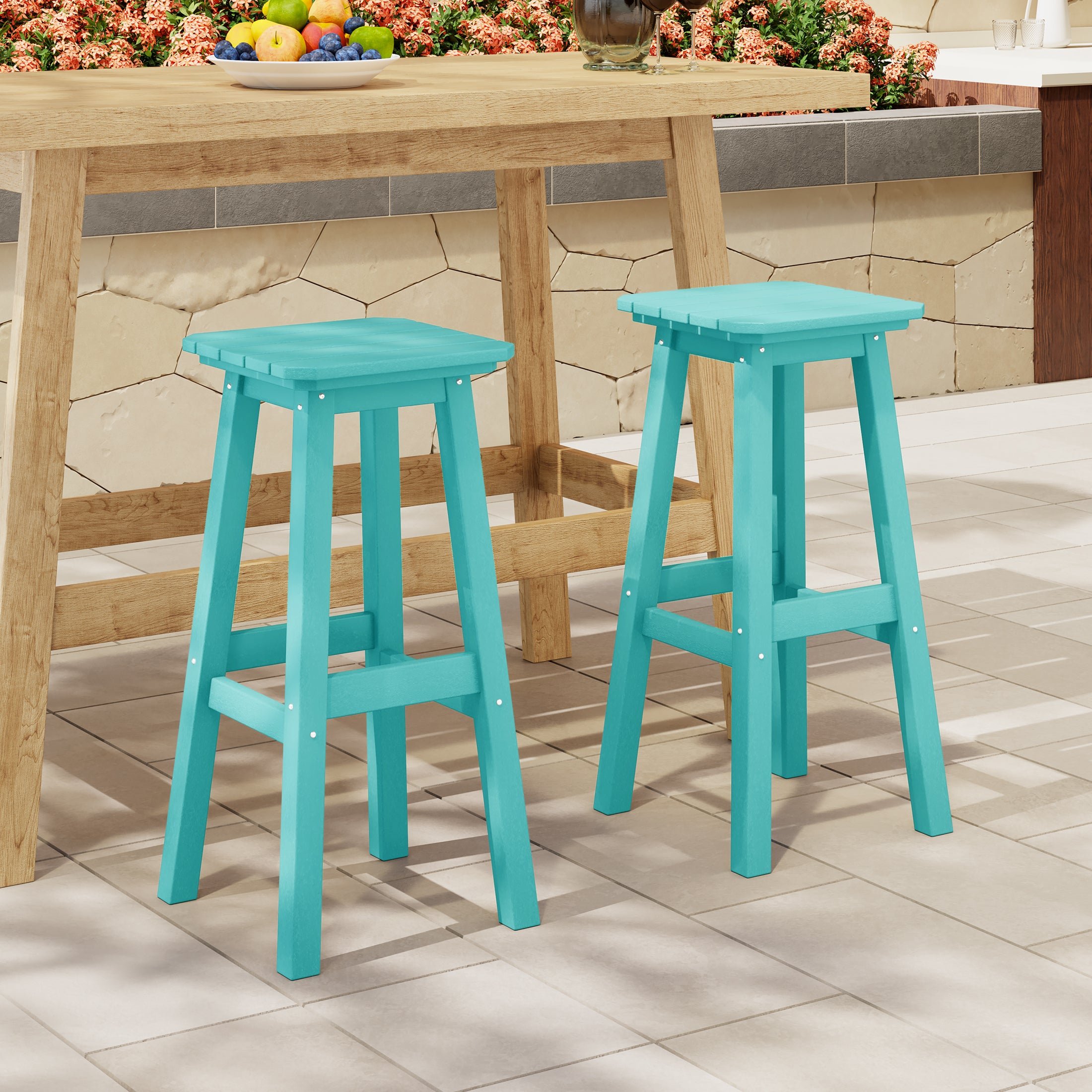 Paradise 29" HDPE Square Outdoor Patio Bar Stools (Set of 2)