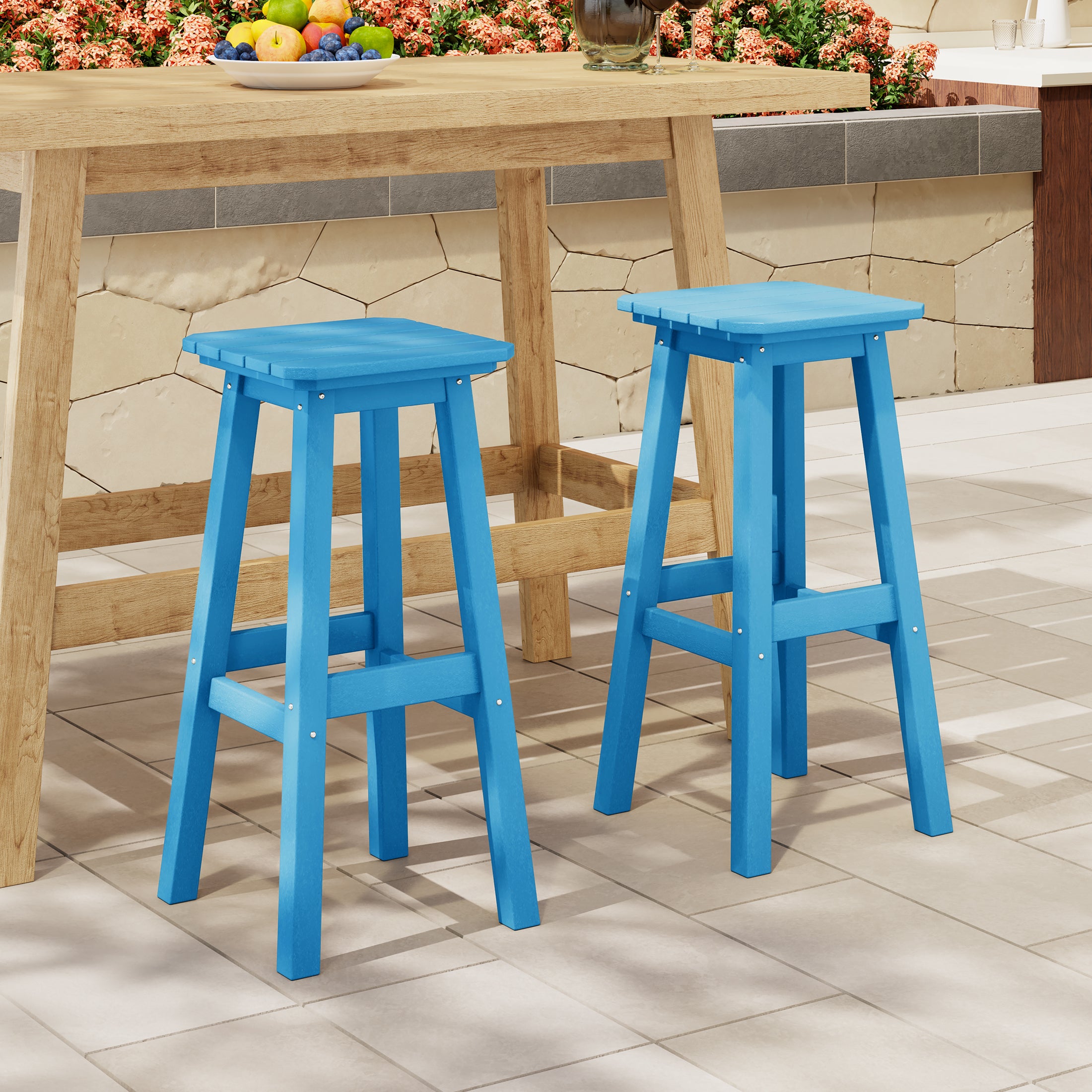 Paradise 29" HDPE Square Outdoor Patio Bar Stools (Set of 2)