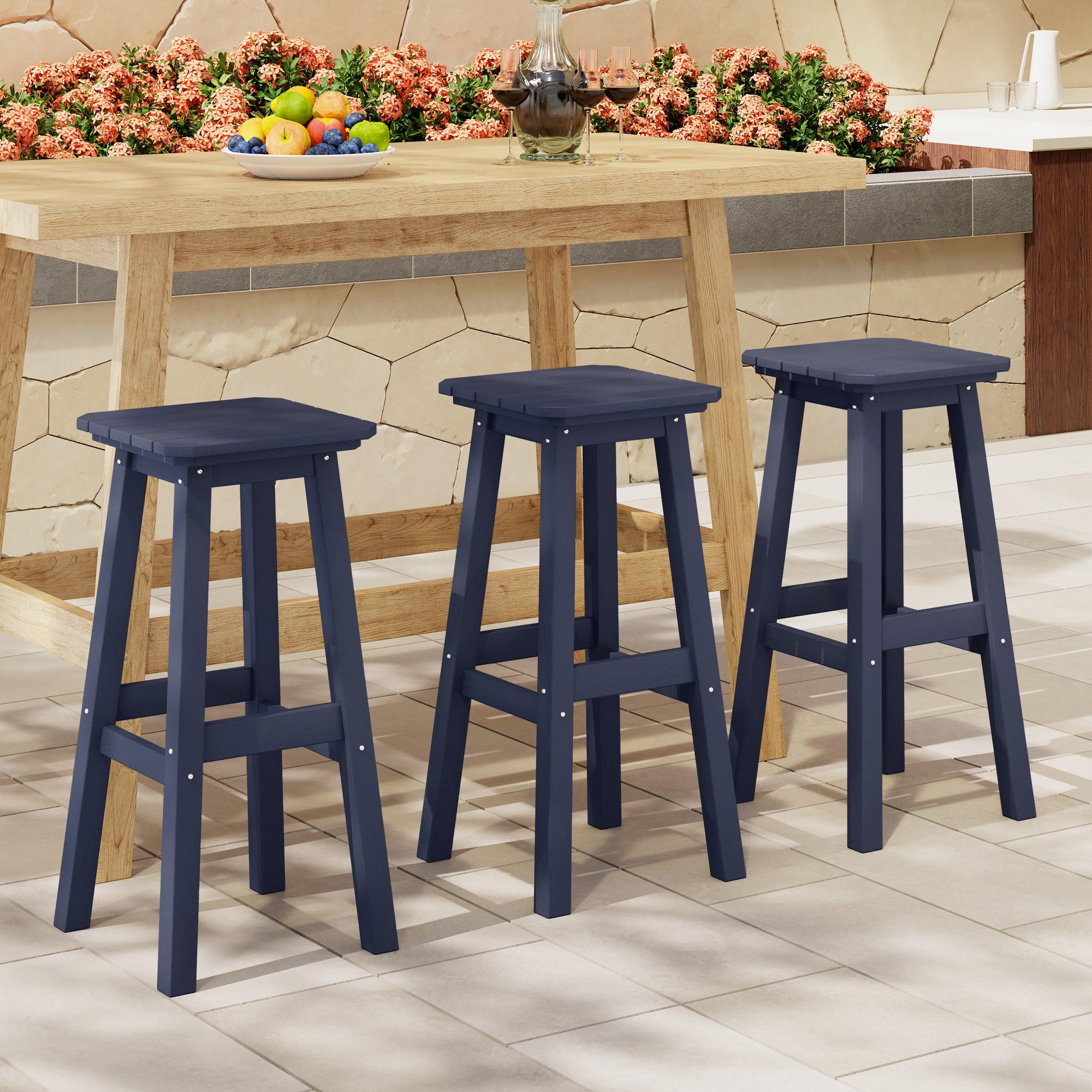 Paradise 29" HDPE Square Outdoor Patio Bar Stools (Set of 3) - Costaelm