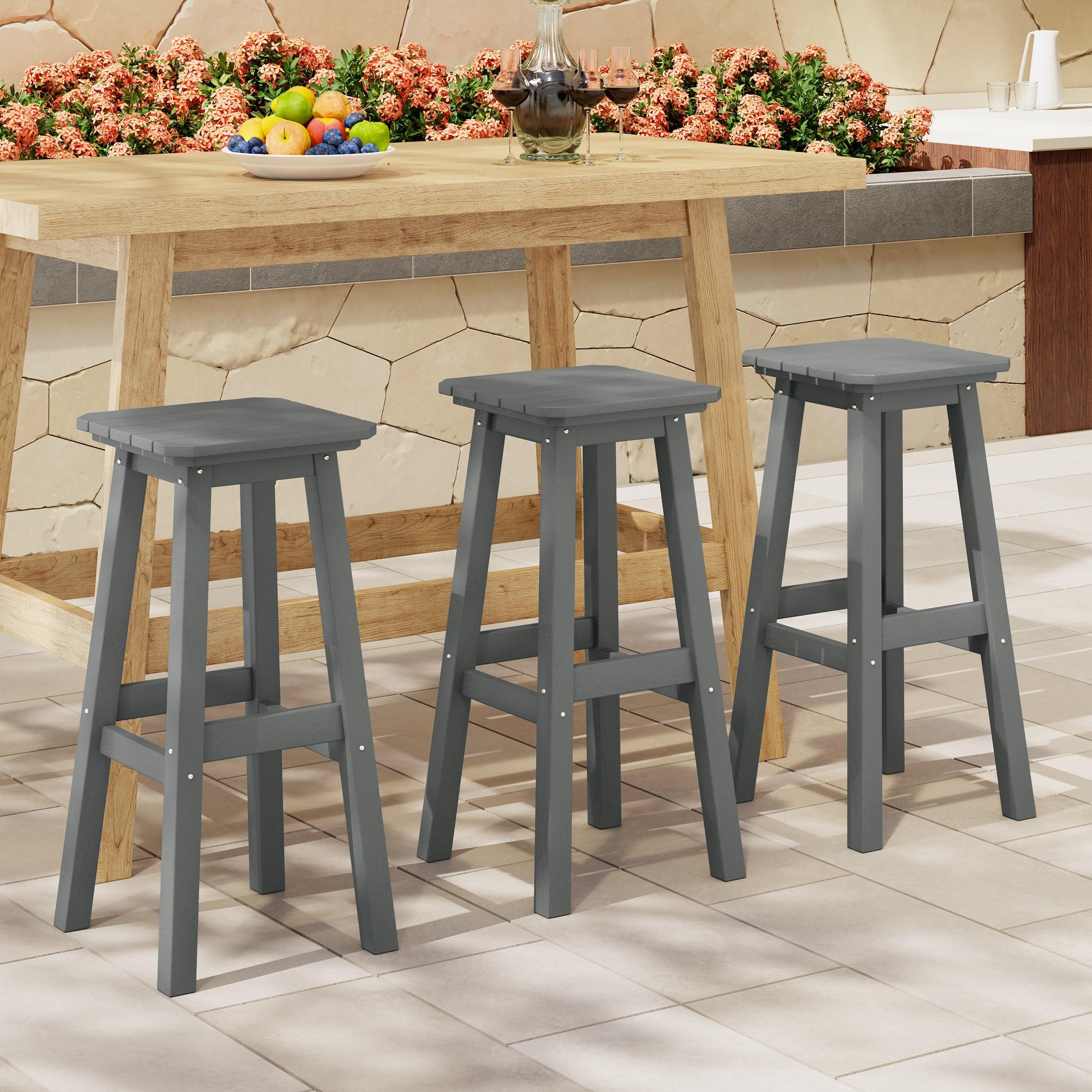 Paradise 29" HDPE Square Outdoor Patio Bar Stools (Set of 3) - Costaelm