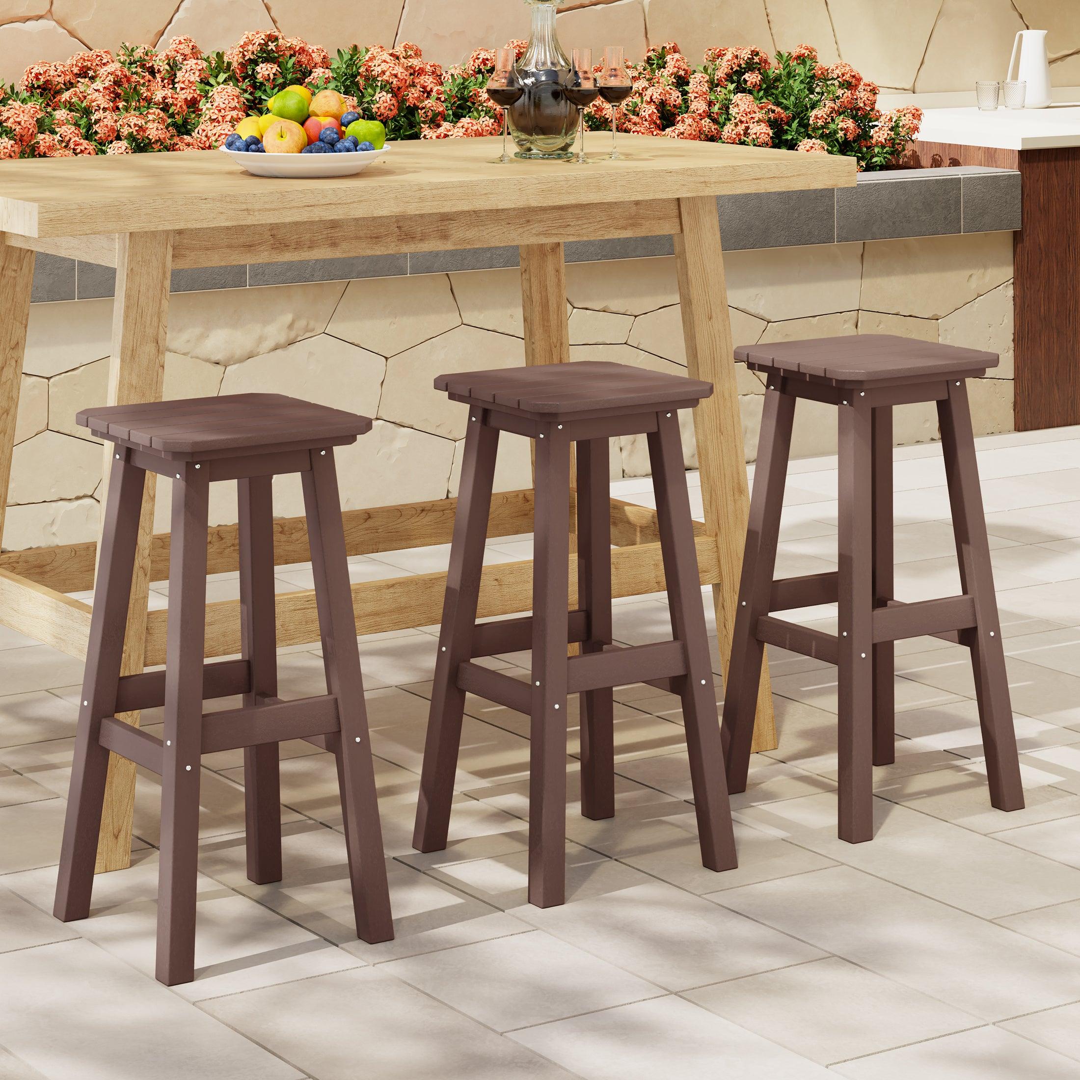 Paradise 29" HDPE Square Outdoor Patio Bar Stools (Set of 3) - Costaelm