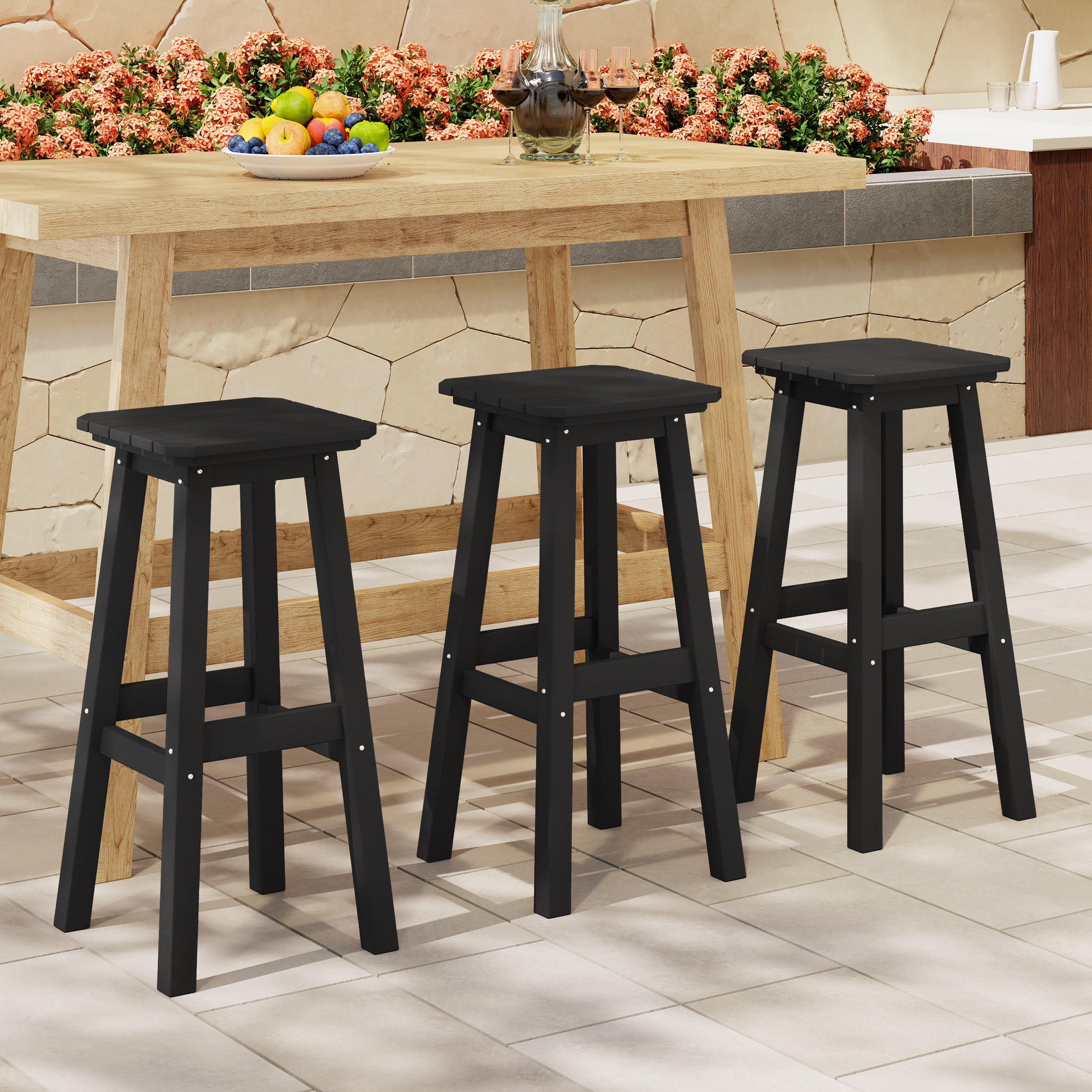 Paradise 29" HDPE Square Outdoor Patio Bar Stools (Set of 3)