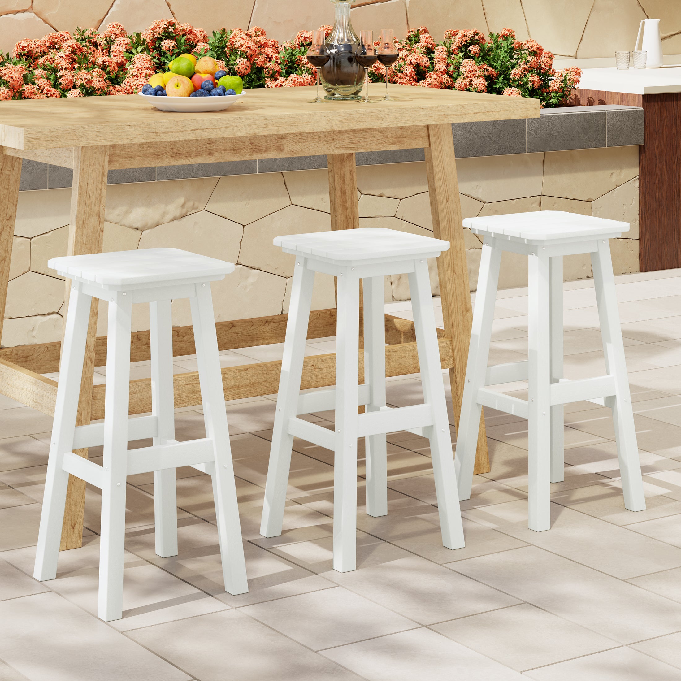 Paradise 29" HDPE Square Outdoor Patio Bar Stools (Set of 3)