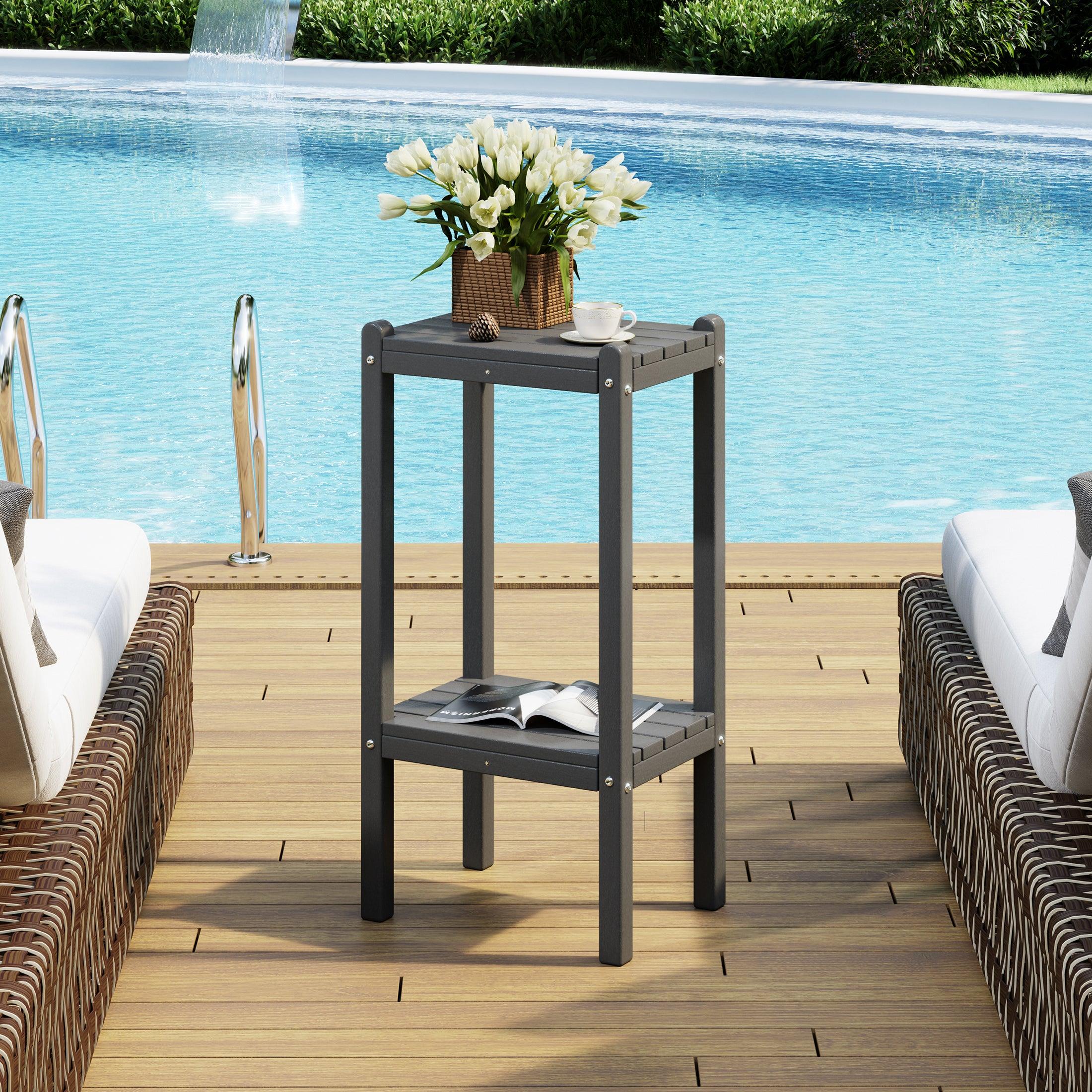 Paradise 36" Outdoor Adirondack HDPE 2-Tier Patio Side Table - Costaelm