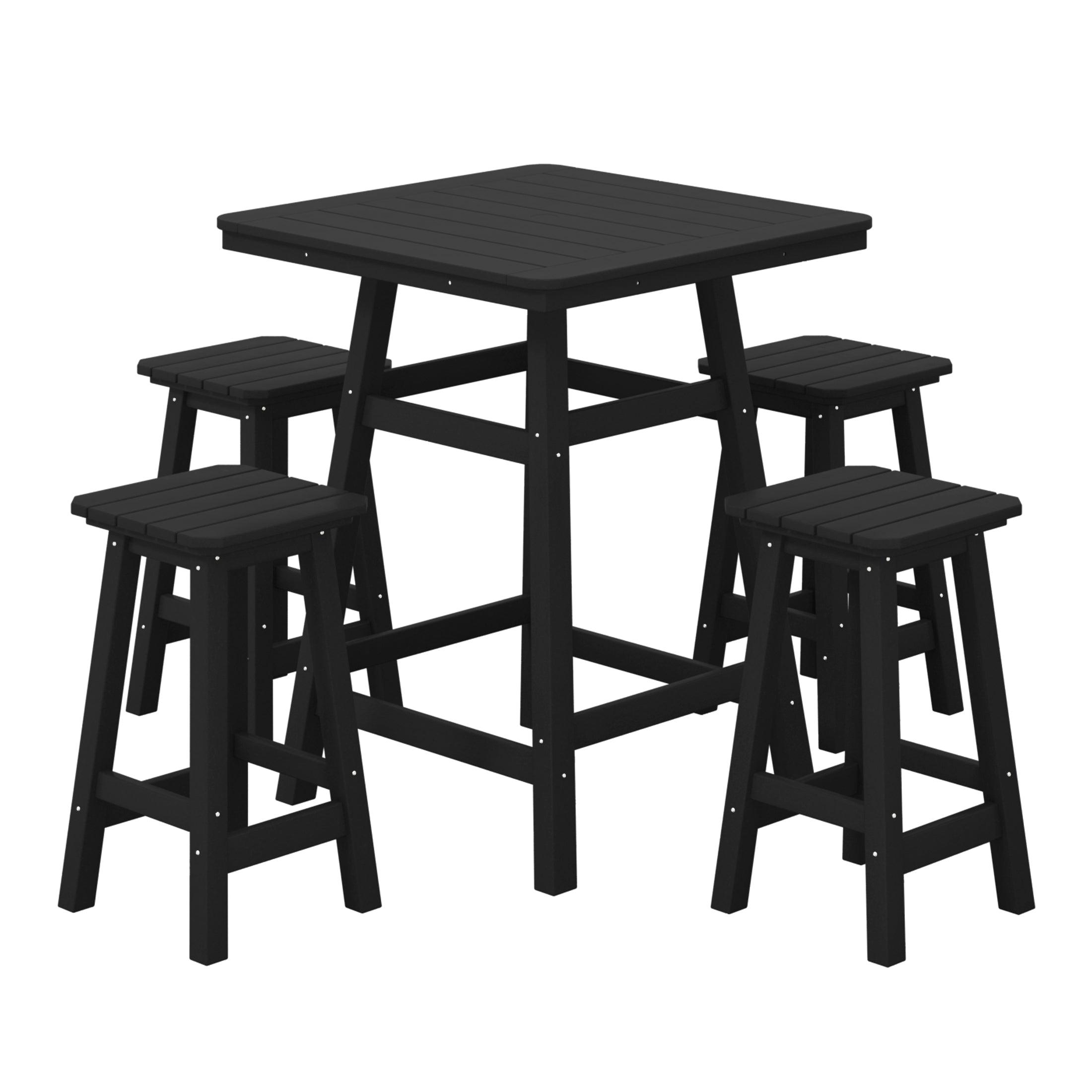 Paradise 5-Piece HDPE Outdoor Patio Bar Dining Set With Counter Height Bar Stools - Costaelm