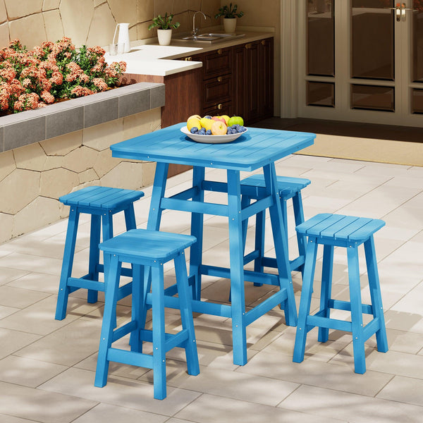 Paradise 5-Piece HDPE Outdoor Patio Bar Dining Set With Counter Height Bar Stools - Costaelm