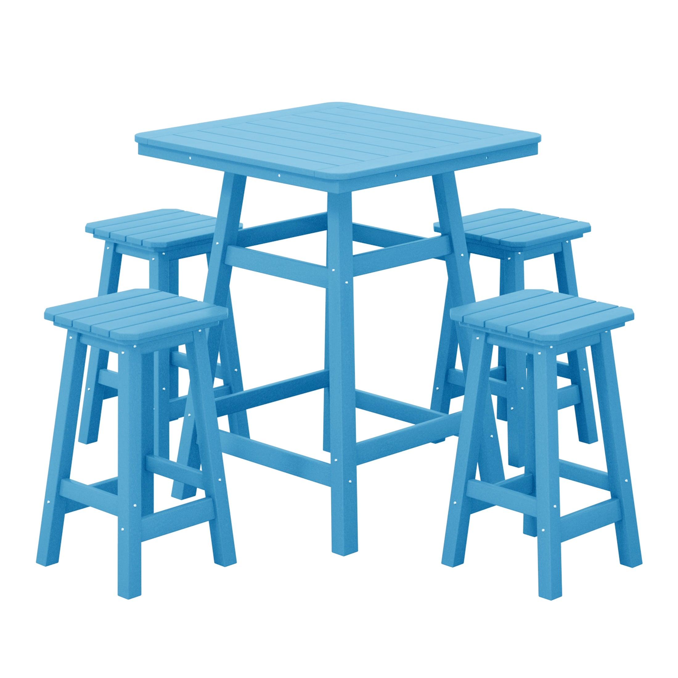 Paradise 5-Piece HDPE Outdoor Patio Bar Dining Set With Counter Height Bar Stools - Costaelm