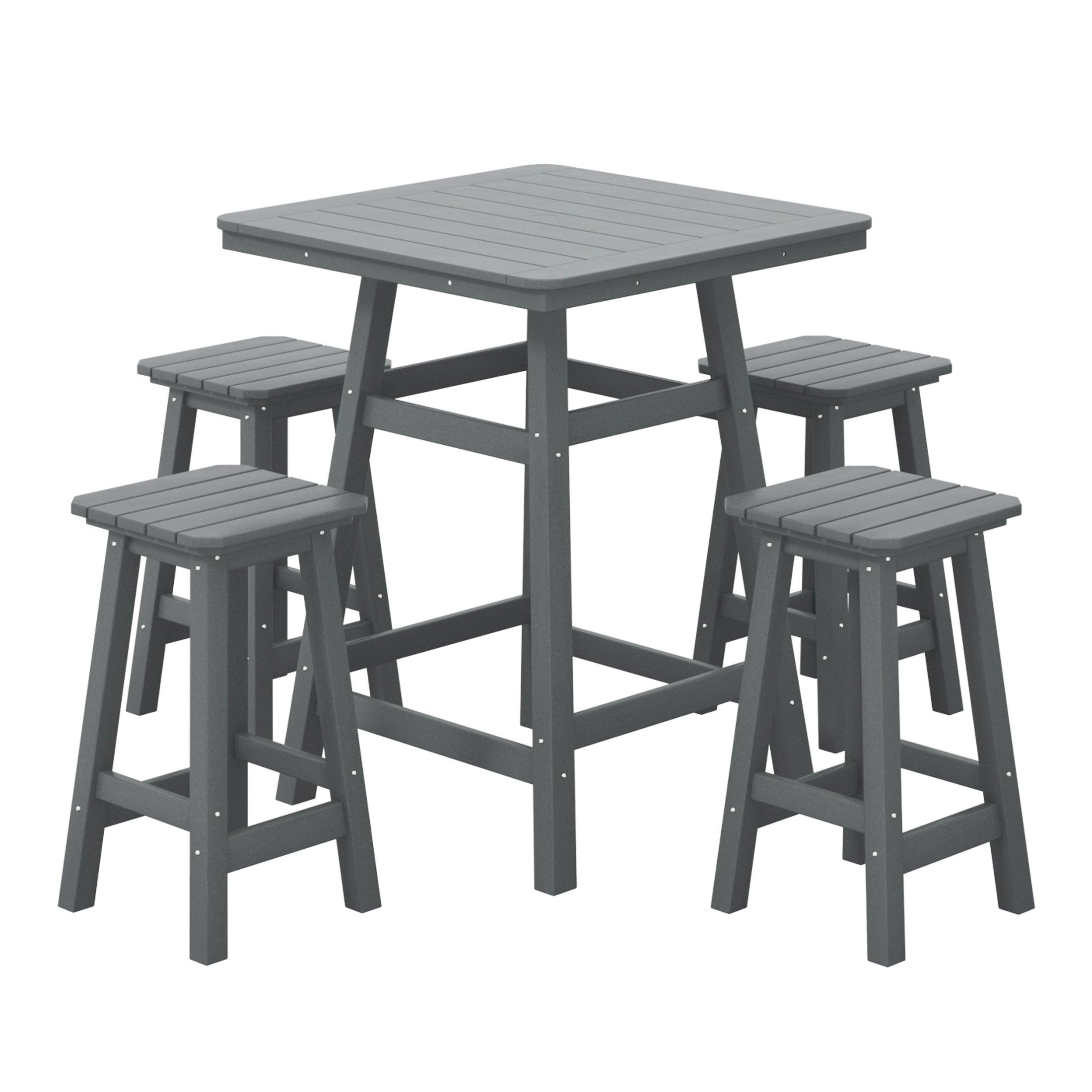 Paradise 5-Piece HDPE Outdoor Patio Bar Dining Set With Counter Height Bar Stools - Costaelm