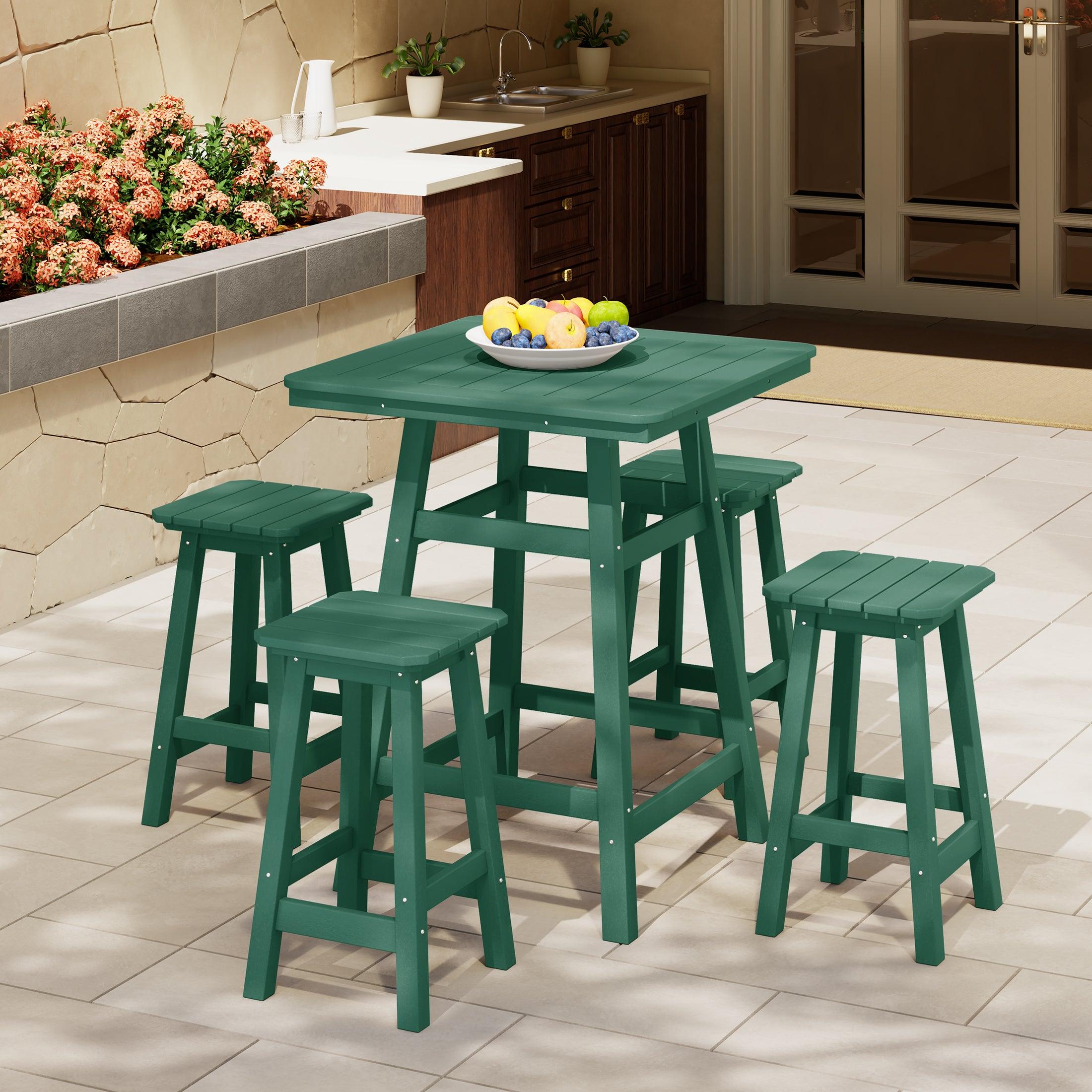 Paradise 5-Piece HDPE Outdoor Patio Bar Dining Set With Counter Height Bar Stools - Costaelm