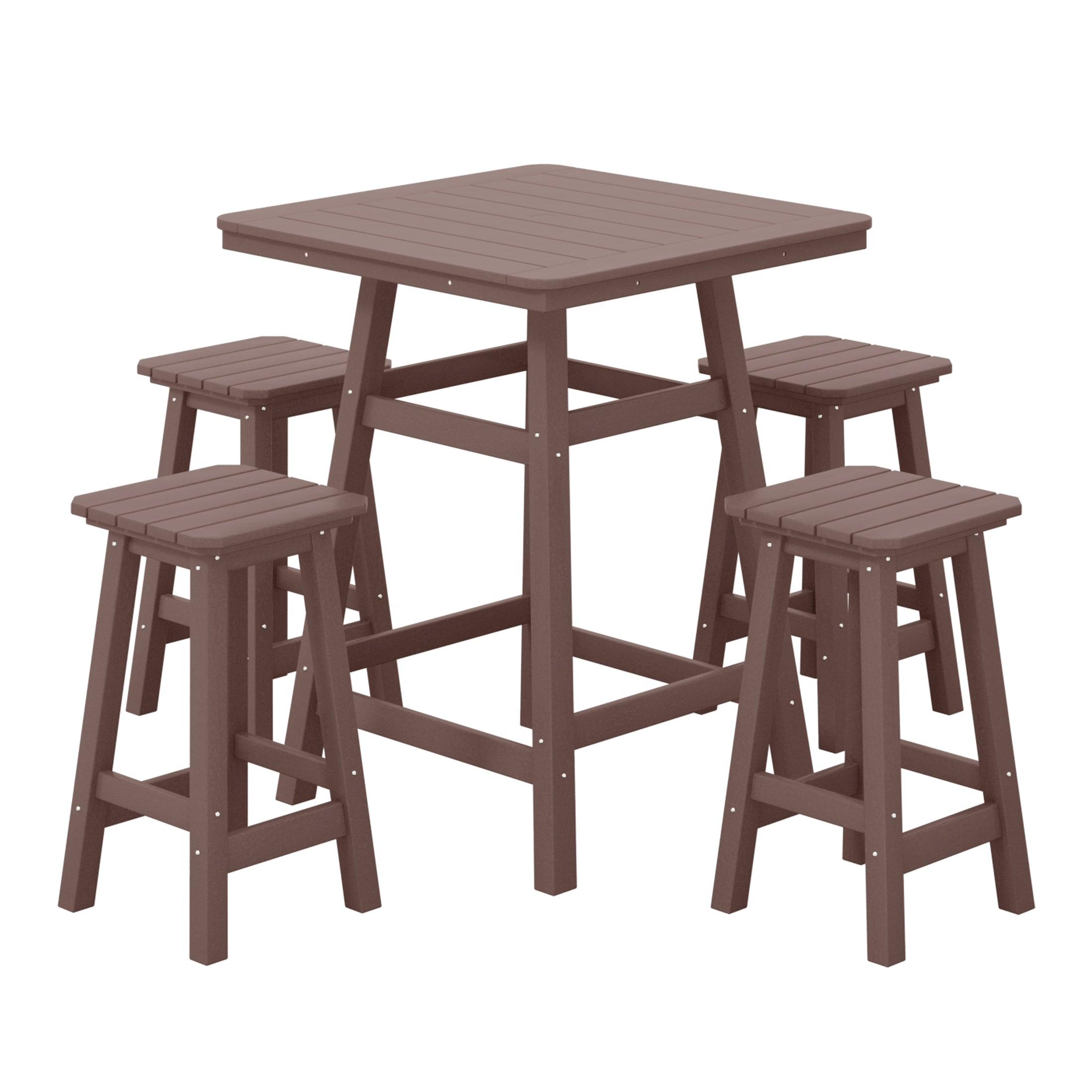 Paradise 5-Piece HDPE Outdoor Patio Bar Dining Set With Counter Height Bar Stools - Costaelm