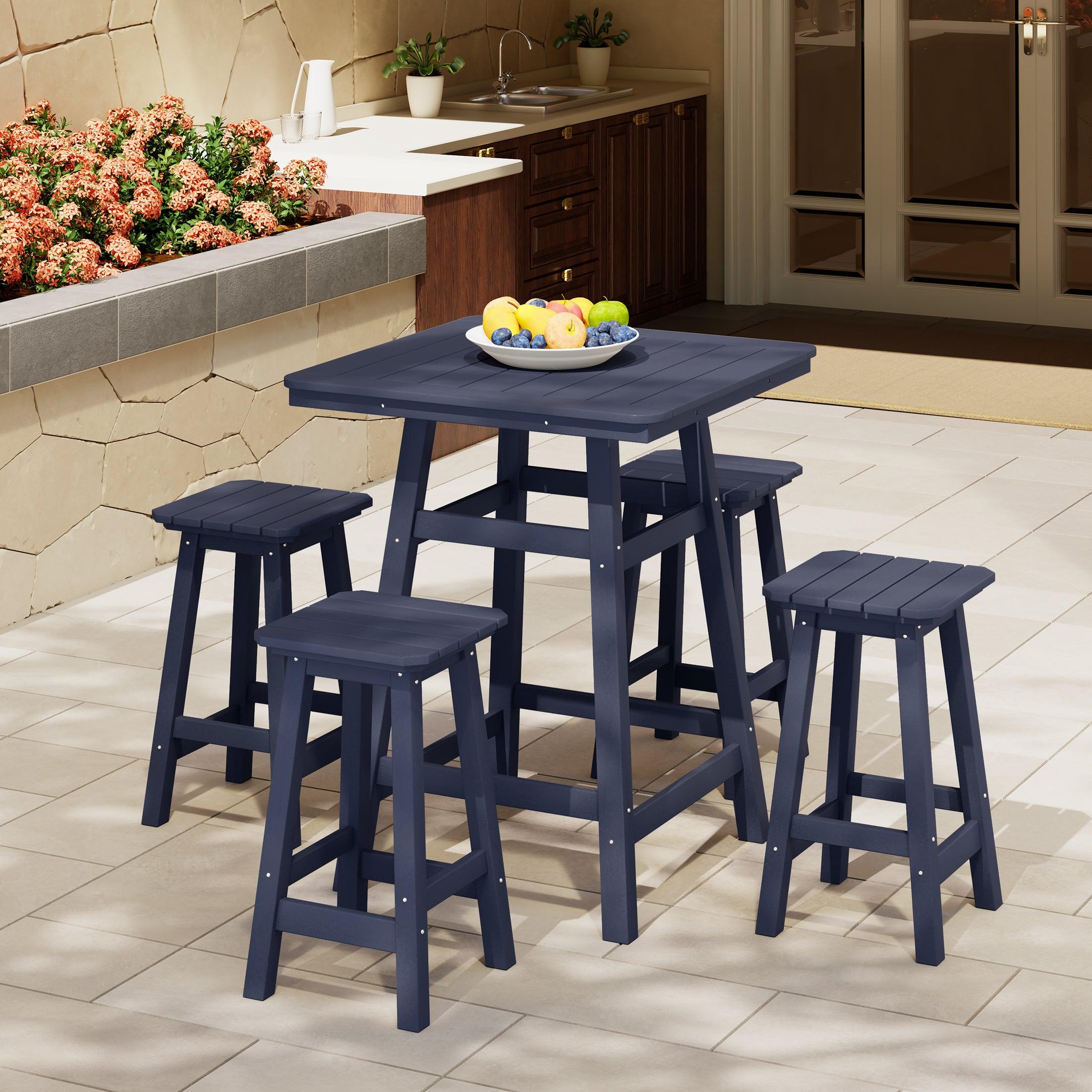 Paradise 5-Piece HDPE Outdoor Patio Bar Dining Set With Counter Height Bar Stools - Costaelm