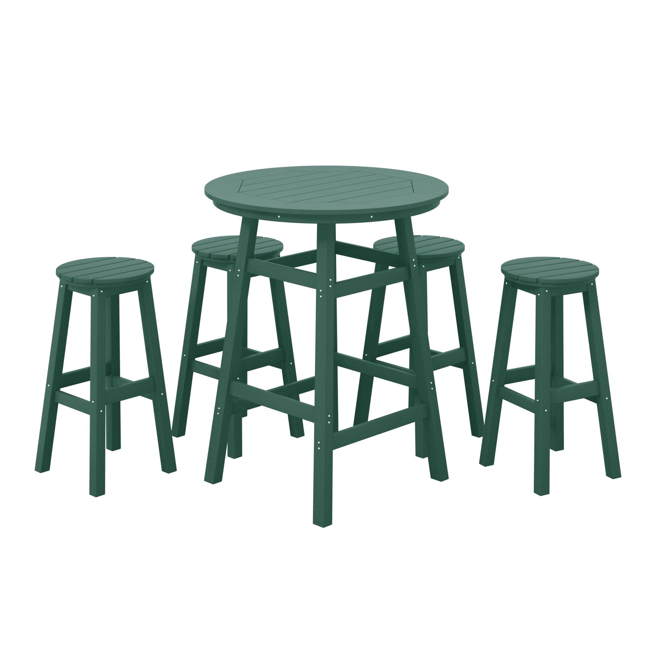 Paradise 5-Piece HDPE Outdoor Patio Bar Dining Set With Counter Height Round Bar Stools - Costaelm