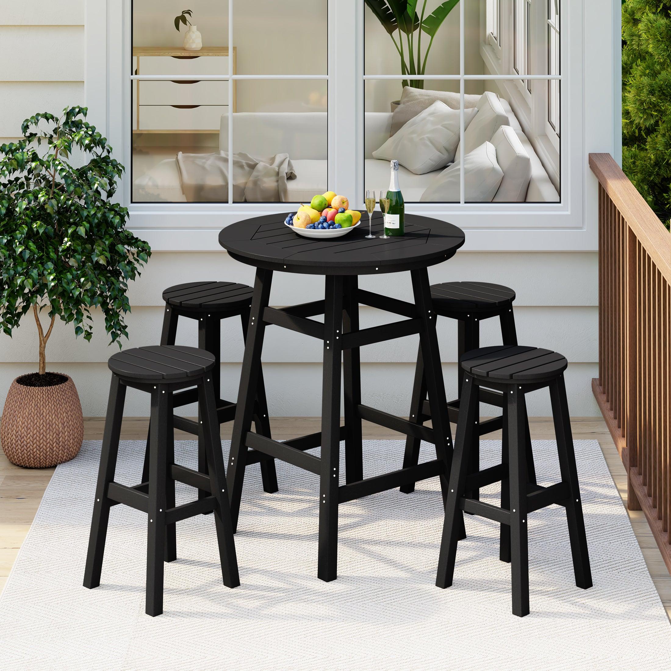 Paradise 5-Piece HDPE Outdoor Patio Bar Dining Set With Counter Height Round Bar Stools - Costaelm