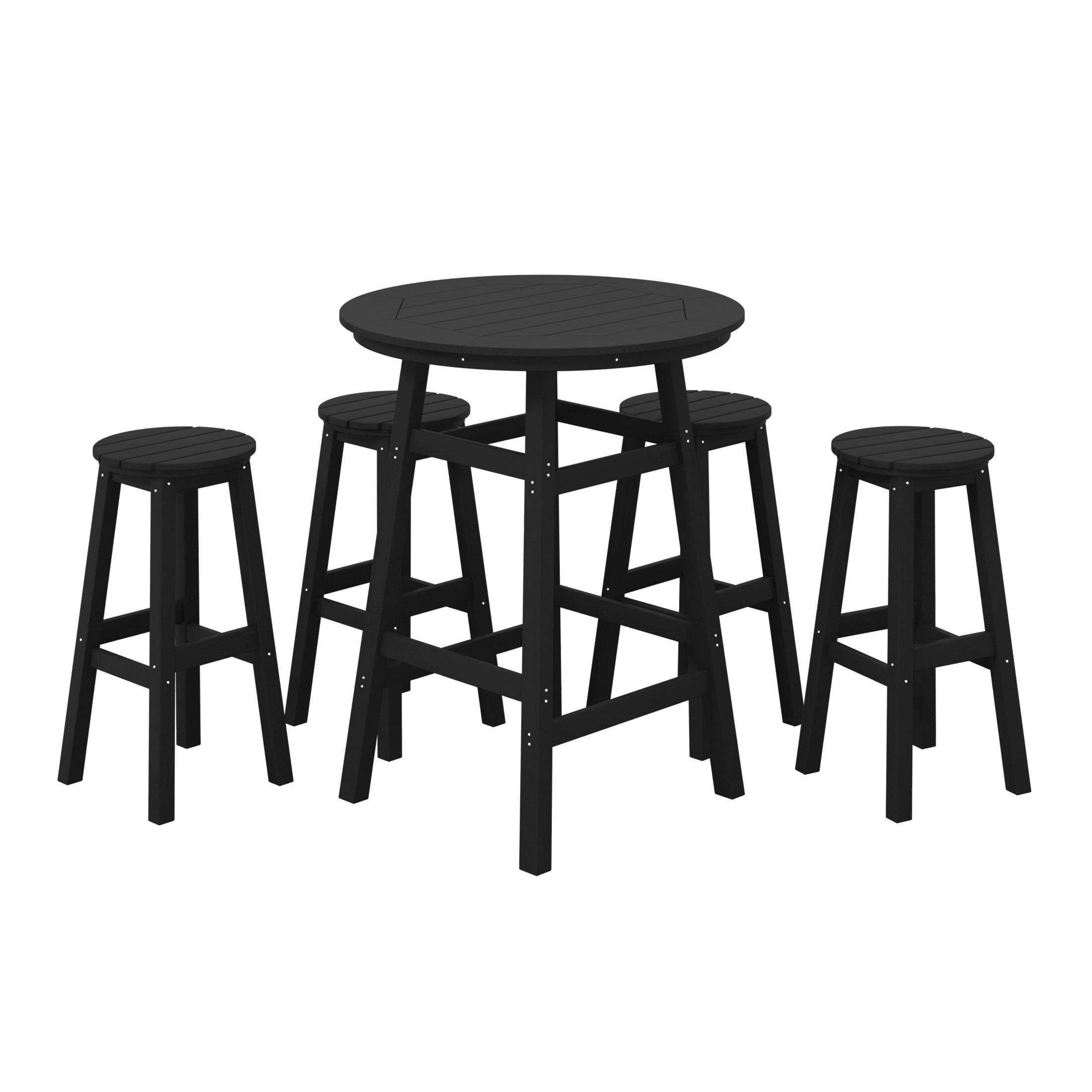 Paradise 5-Piece HDPE Outdoor Patio Bar Dining Set With Counter Height Round Bar Stools - Costaelm