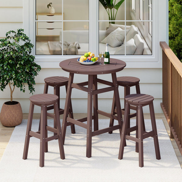 Paradise 5-Piece HDPE Outdoor Patio Bar Dining Set With Counter Height Round Bar Stools - Costaelm