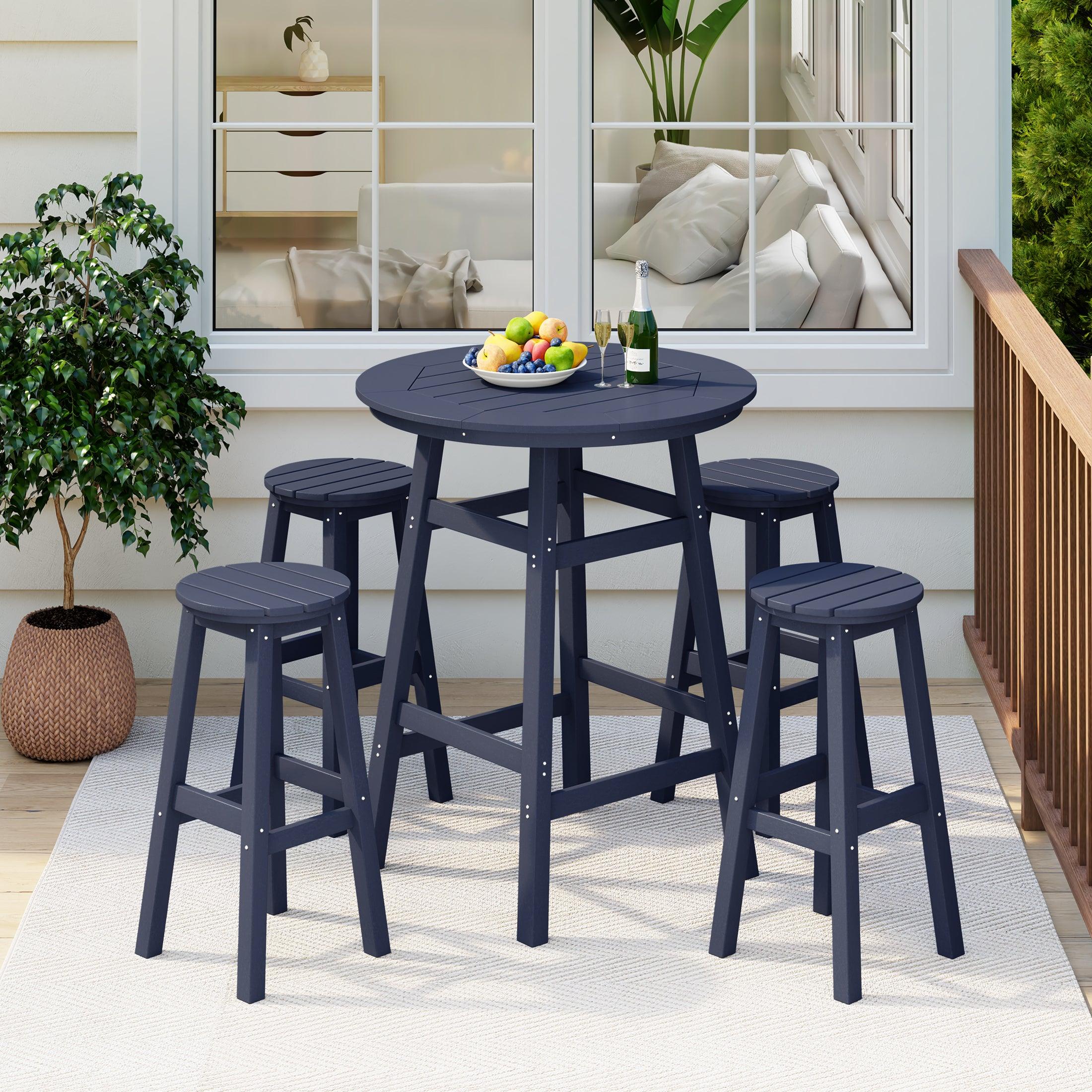 Paradise 5-Piece HDPE Outdoor Patio Bar Dining Set With Counter Height Round Bar Stools - Costaelm