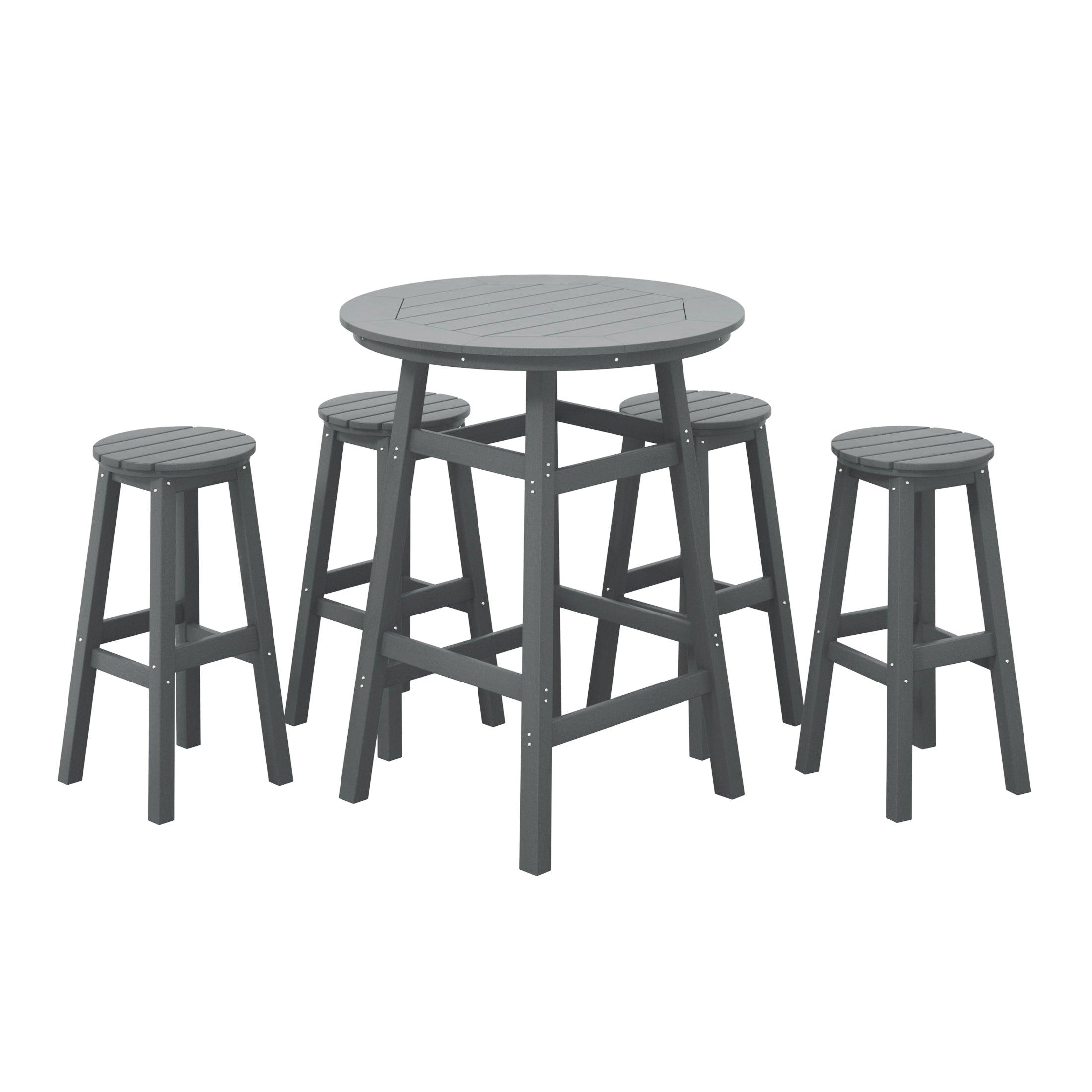 Paradise 5-Piece HDPE Outdoor Patio Bar Dining Set With Counter Height Round Bar Stools - Costaelm