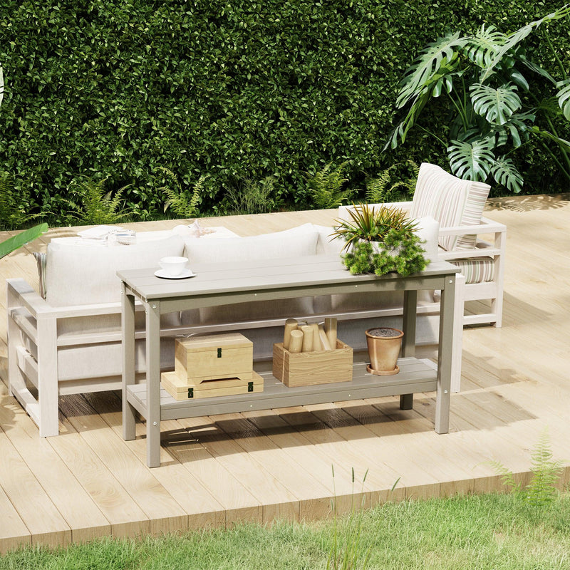 Paradise 55" Outdoor Patio HDPE Adirondack 2-Tier Shelf Console Table - Costaelm