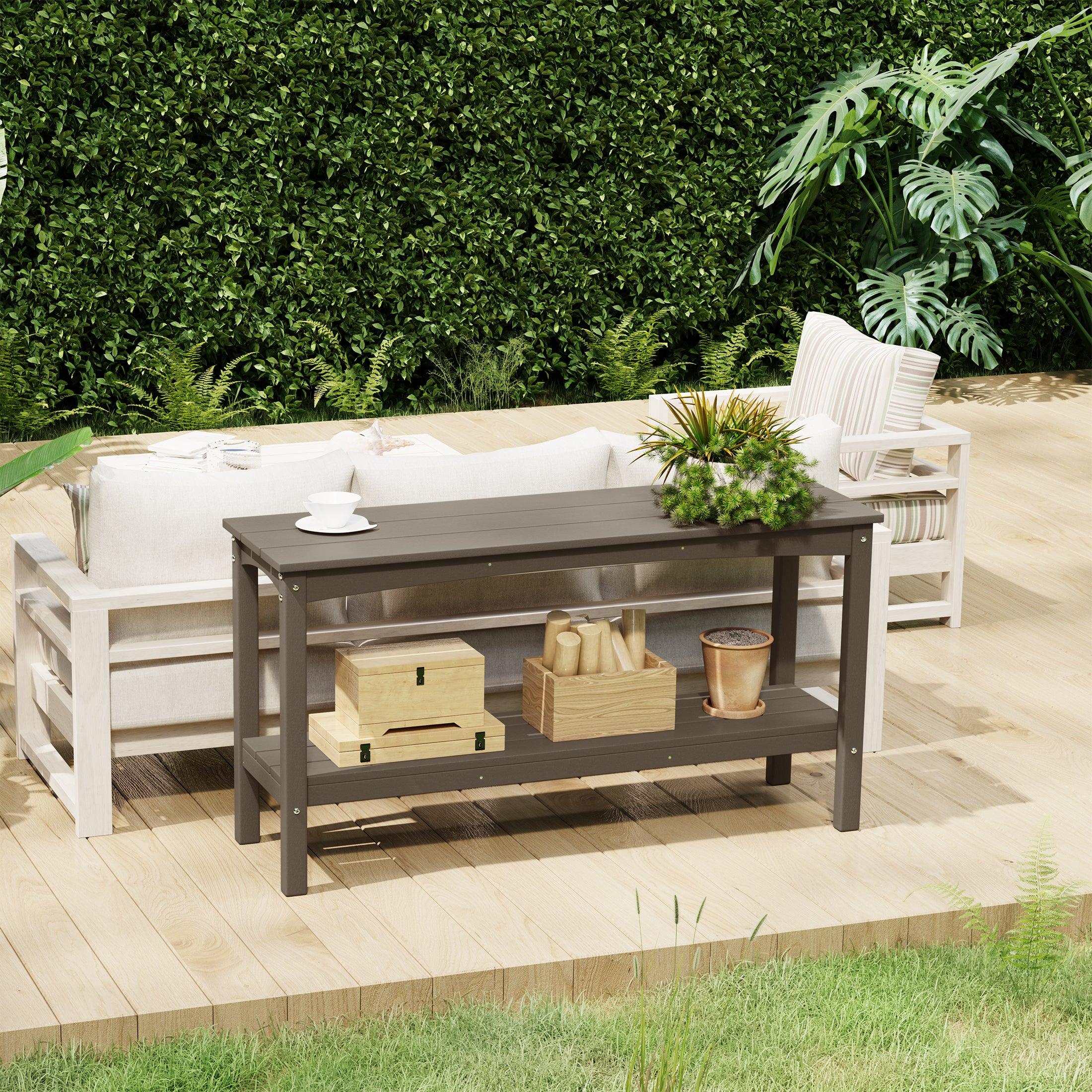 Paradise 55" Outdoor Patio HDPE Adirondack 2-Tier Shelf Console Table - Costaelm