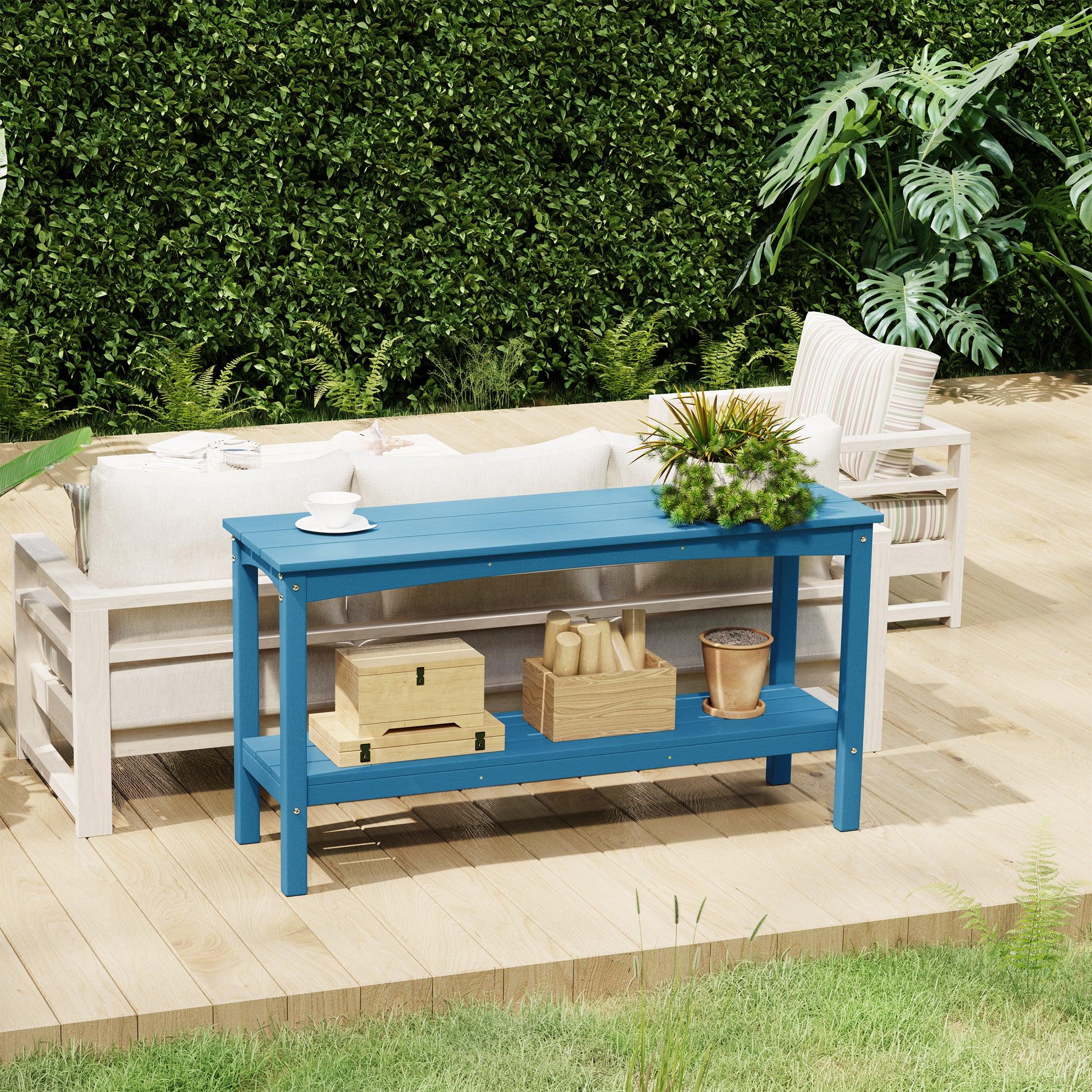 Paradise 55" Outdoor Patio HDPE Adirondack 2-Tier Shelf Console Table - Costaelm