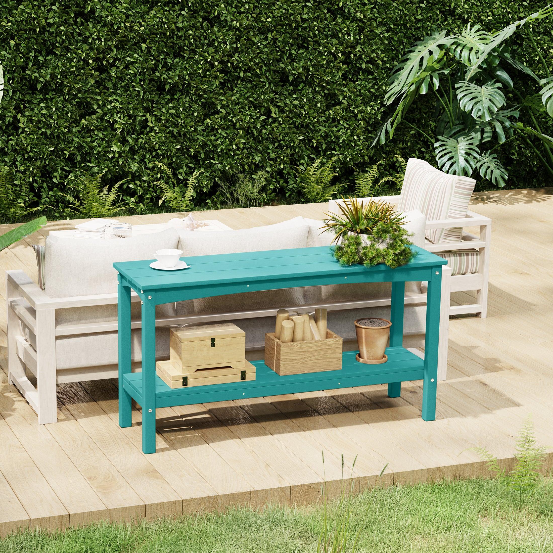 Paradise 55" Outdoor Patio HDPE Adirondack 2-Tier Shelf Console Table - Costaelm