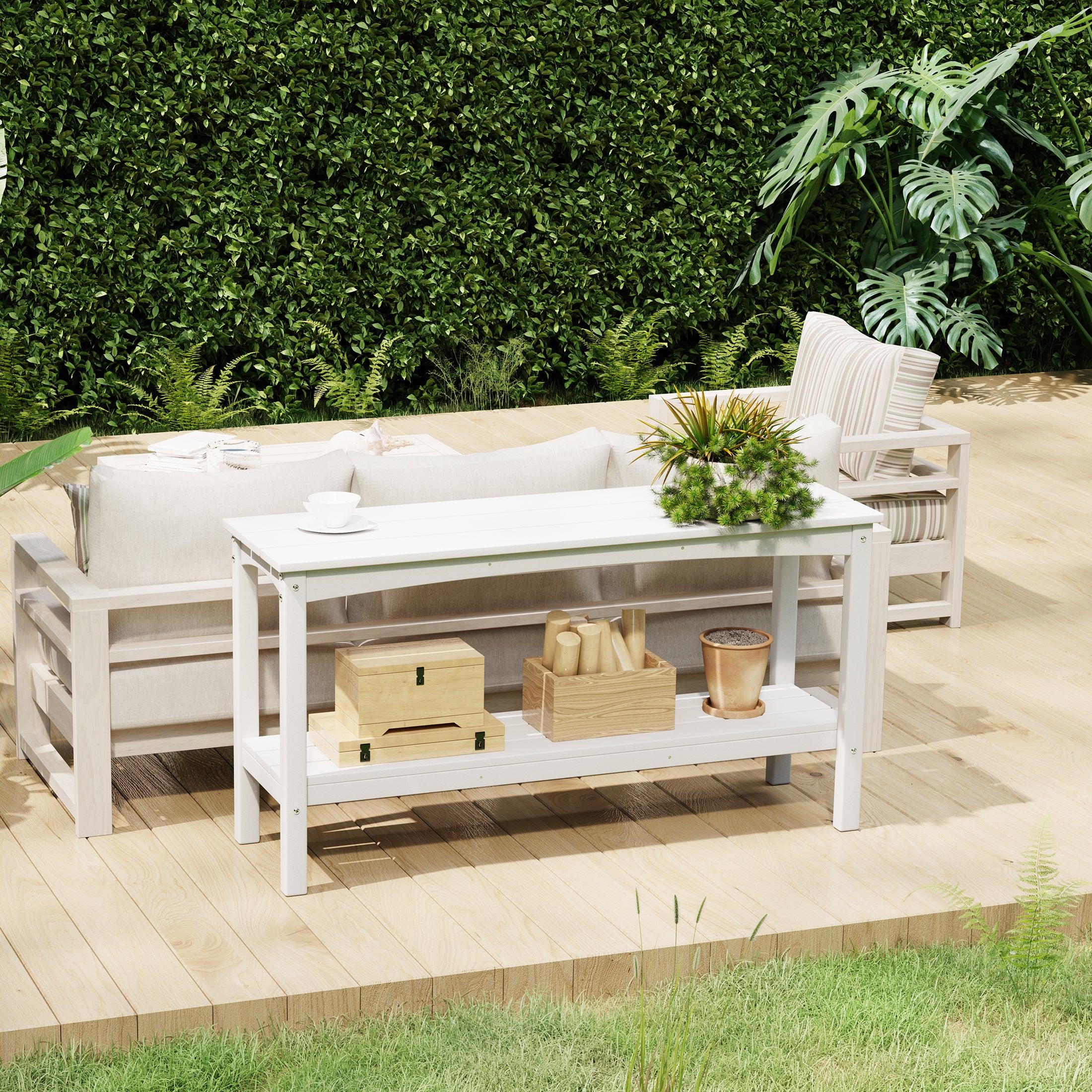 Paradise 55" Outdoor Patio HDPE Adirondack 2-Tier Shelf Console Table - Costaelm