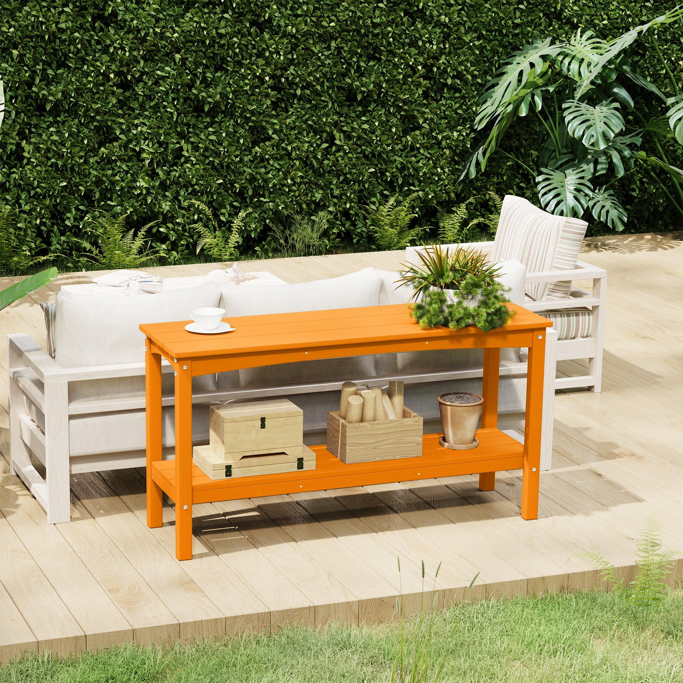 Paradise 55" Outdoor Patio HDPE Adirondack 2-Tier Shelf Console Table - Costaelm