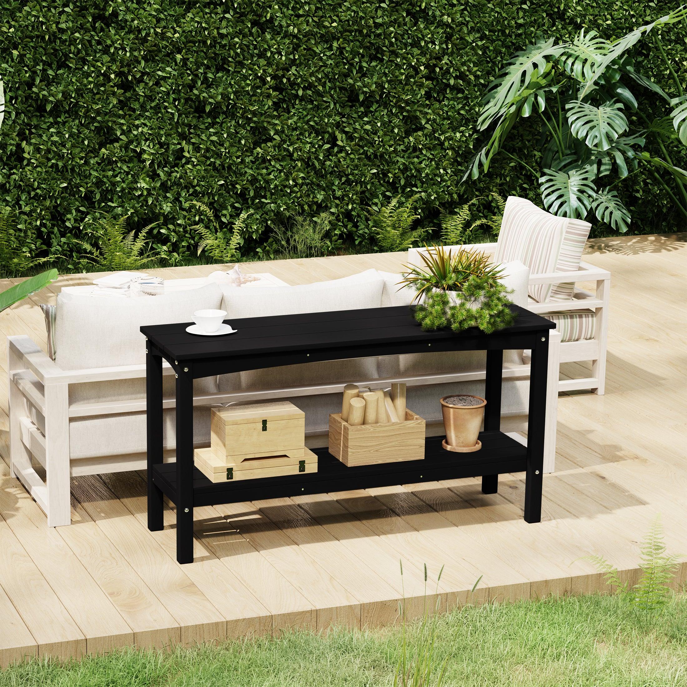 Paradise 55" Outdoor Patio HDPE Adirondack 2-Tier Shelf Console Table - Costaelm