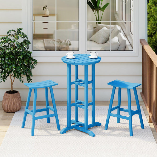 Paradise Bar Height Outdoor Patio Table and Bar Stool 3-Piece Dining Set - Costaelm