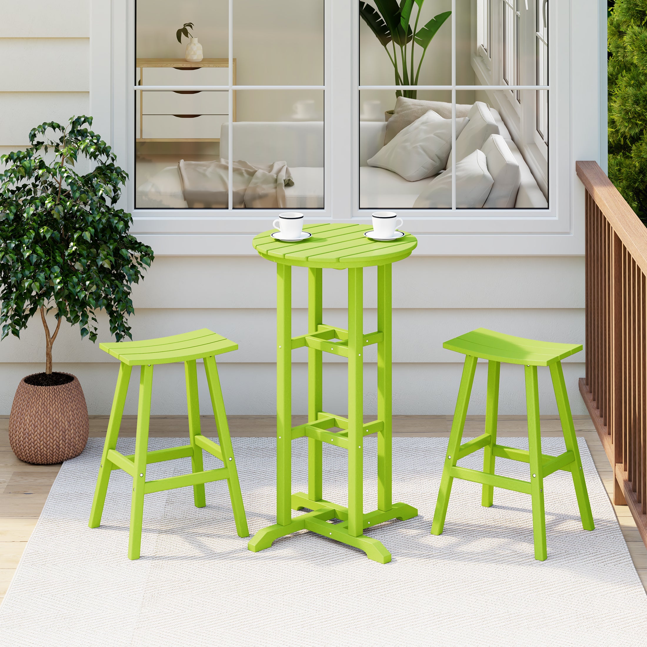 Paradise Bar Height Outdoor Patio Table and Bar Stool 3-Piece Dining Set