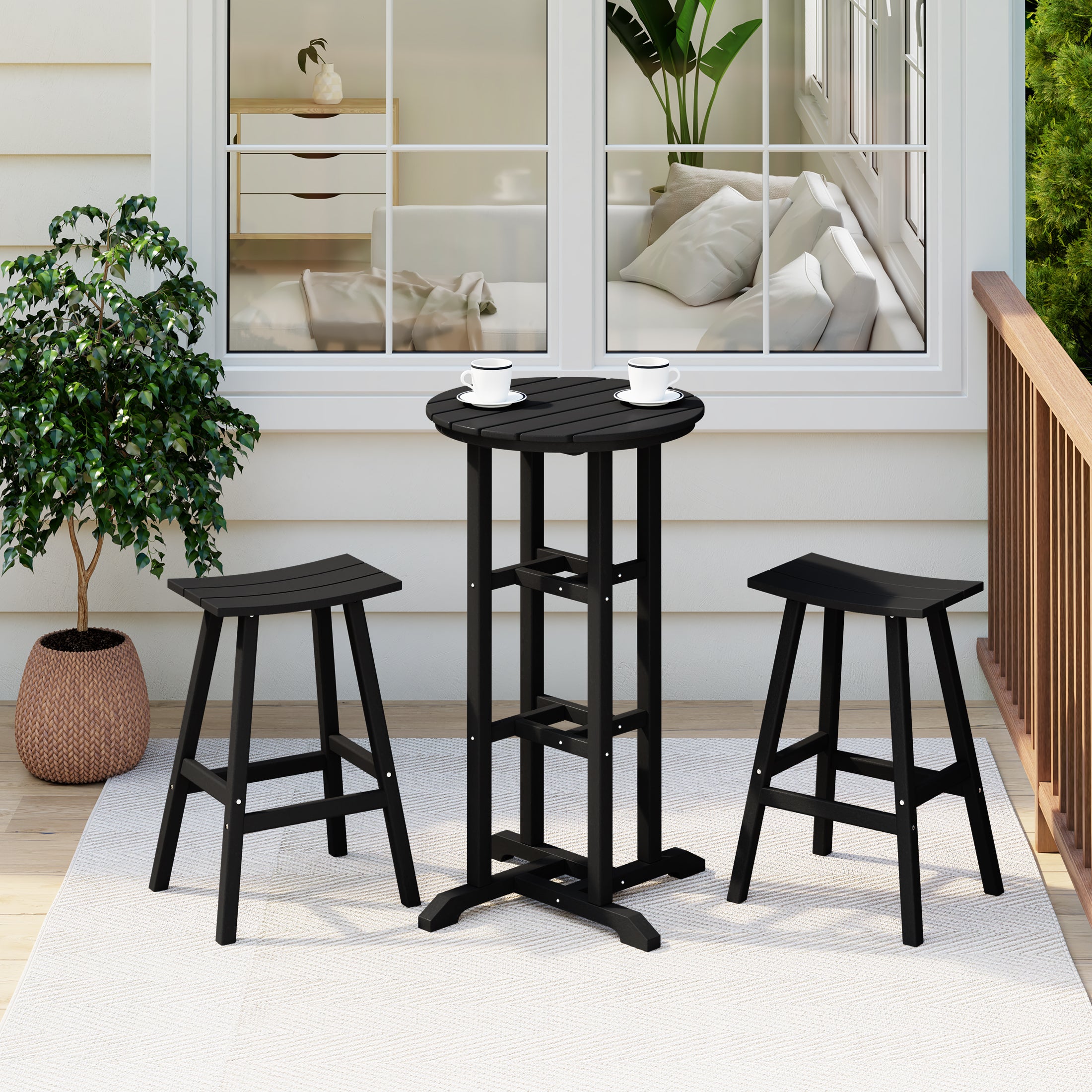 Paradise Bar Height Outdoor Patio Table and Bar Stool 3-Piece Dining Set