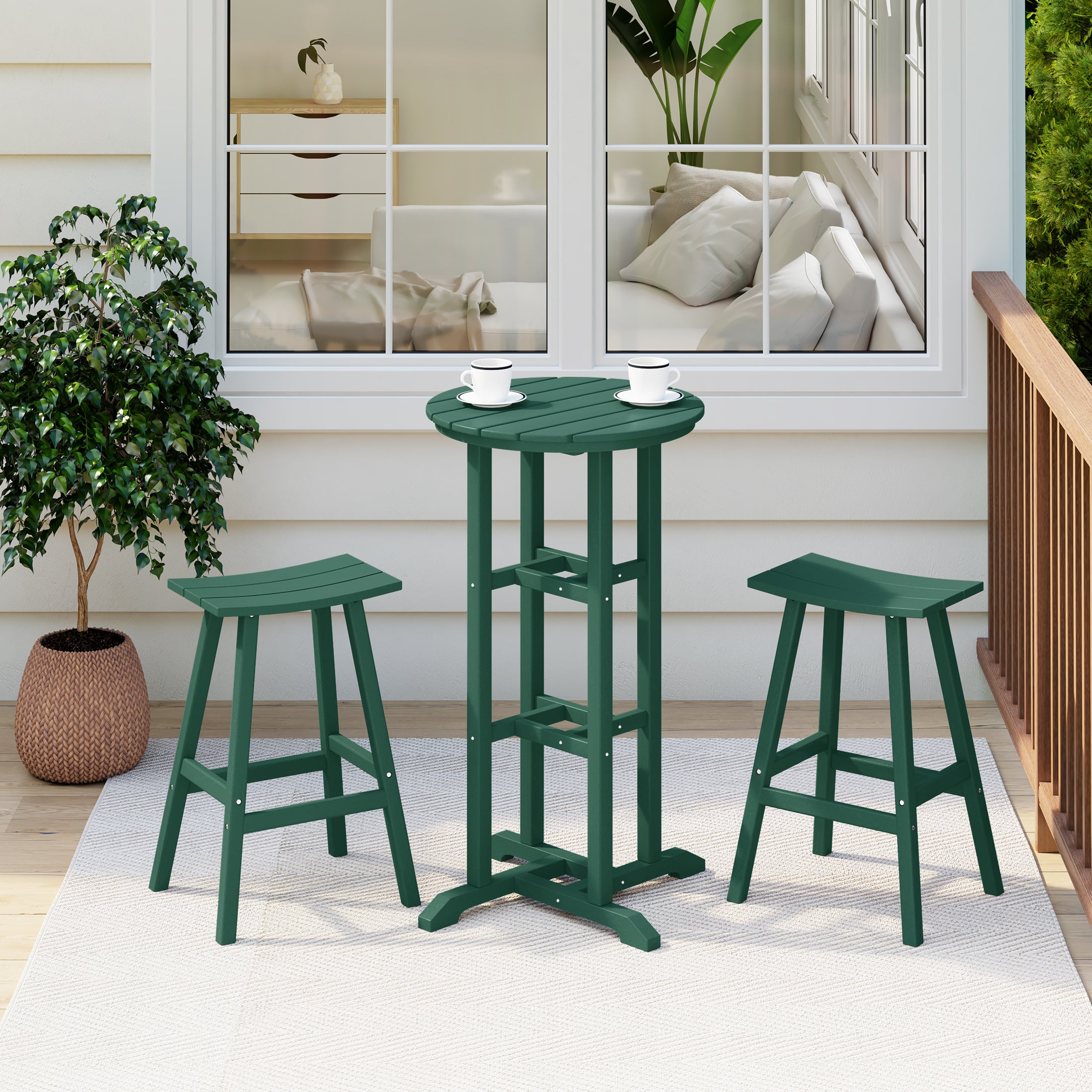 Paradise Bar Height Outdoor Patio Table and Bar Stool 3-Piece Dining Set