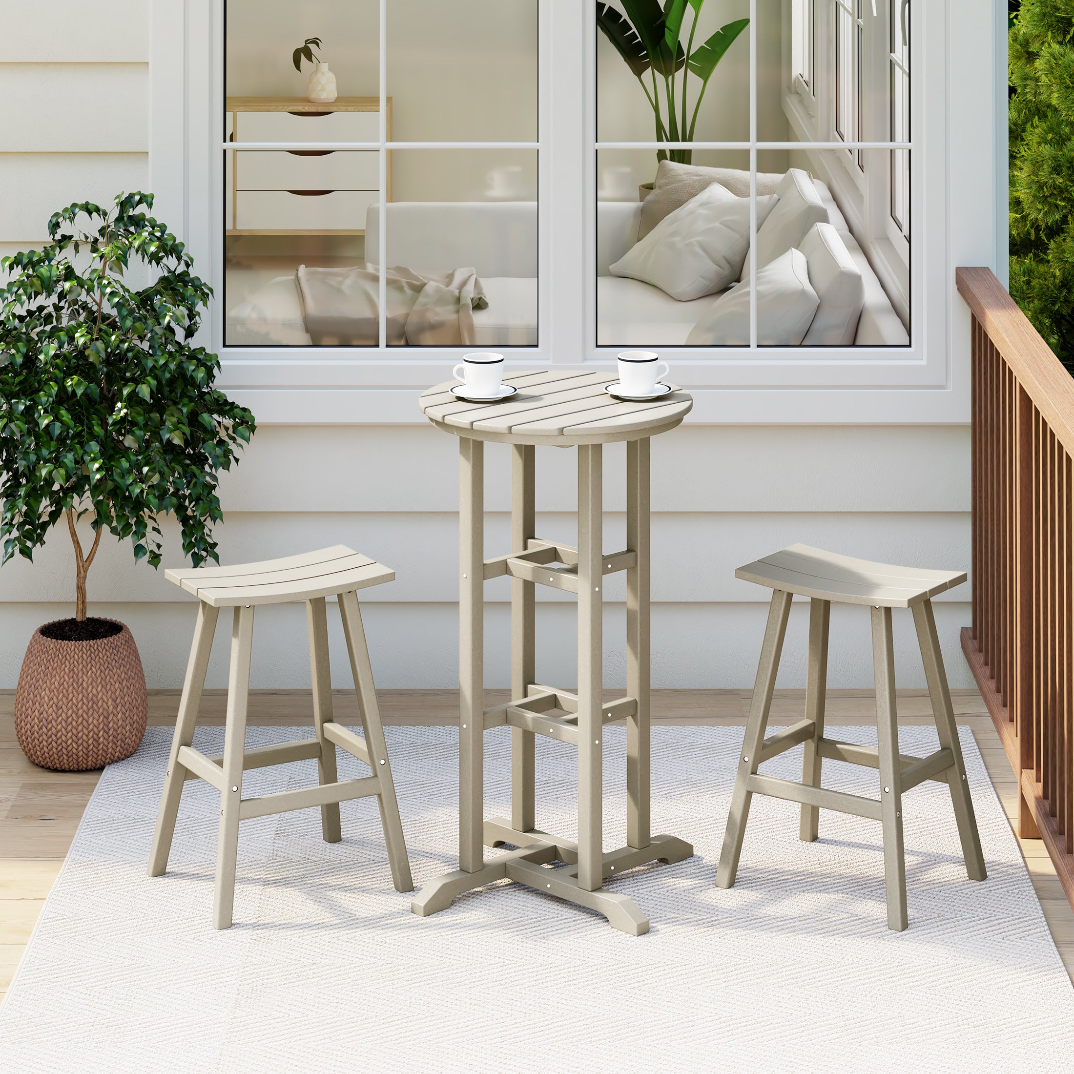 Paradise Bar Height Outdoor Patio Table and Bar Stool 3-Piece Dining Set