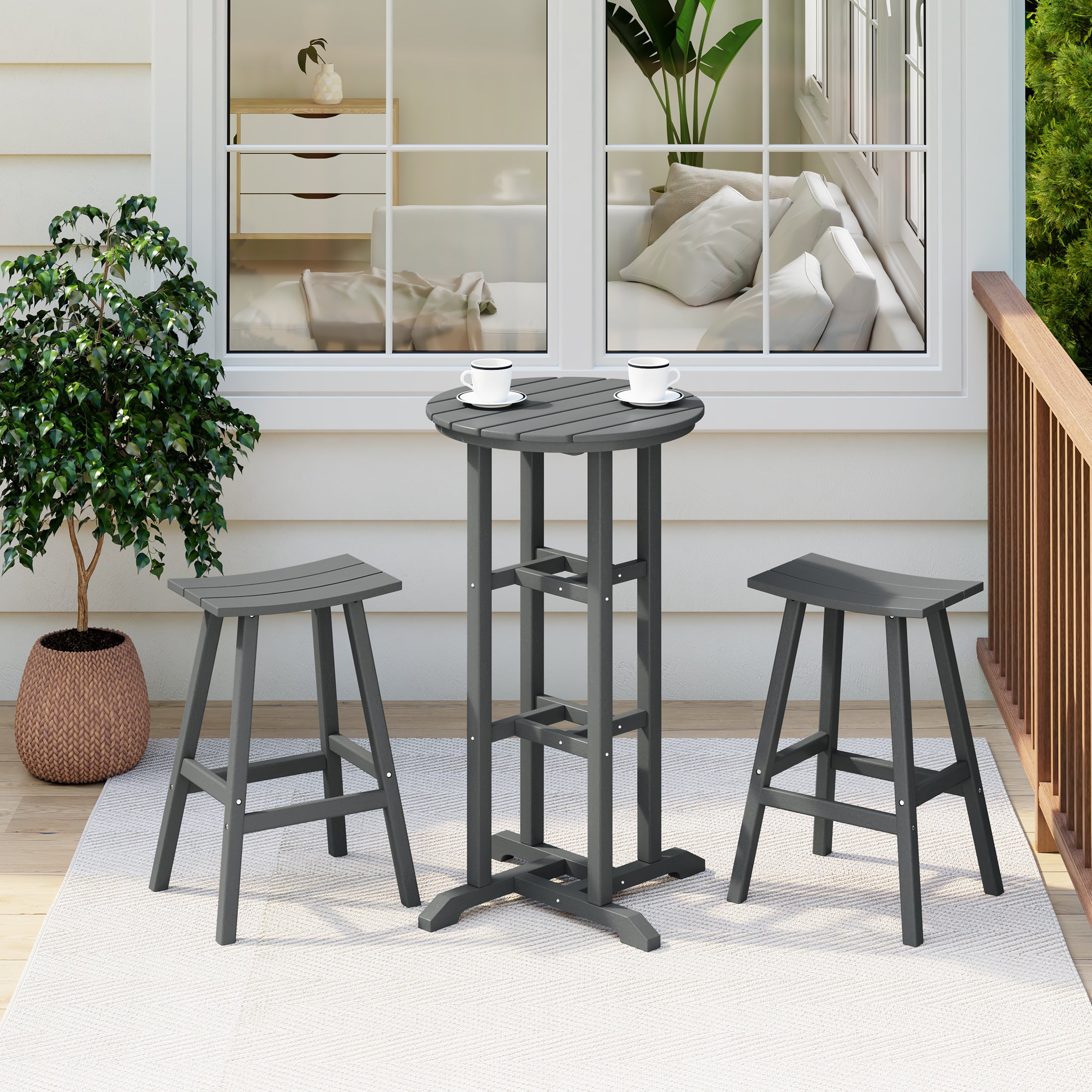 Paradise Bar Height Outdoor Patio Table and Bar Stool 3-Piece Dining Set