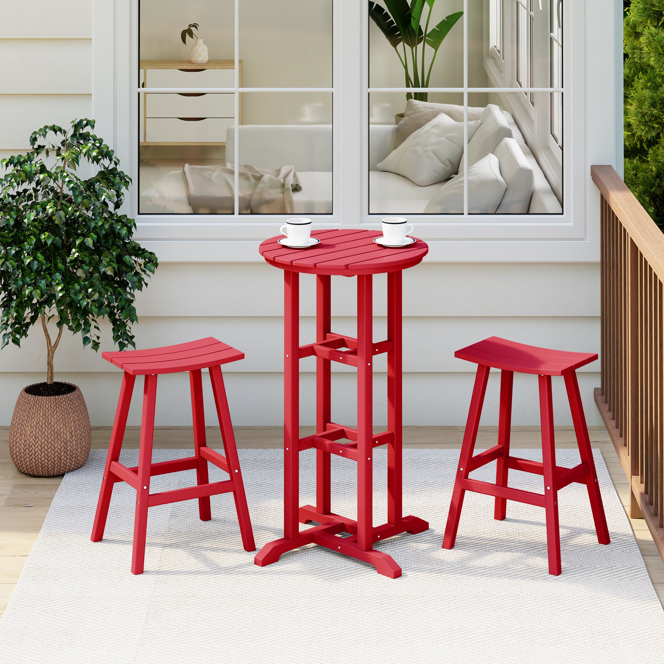 Paradise Bar Height Outdoor Patio Table and Bar Stool 3-Piece Dining Set